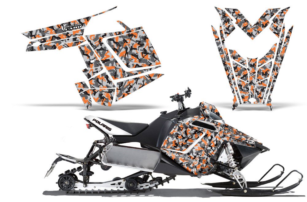 Urban camo-amrracing SledグラフィックスデカールキットFitsポラリスRMK Rush ( 2011 ? 2012 ) -orange