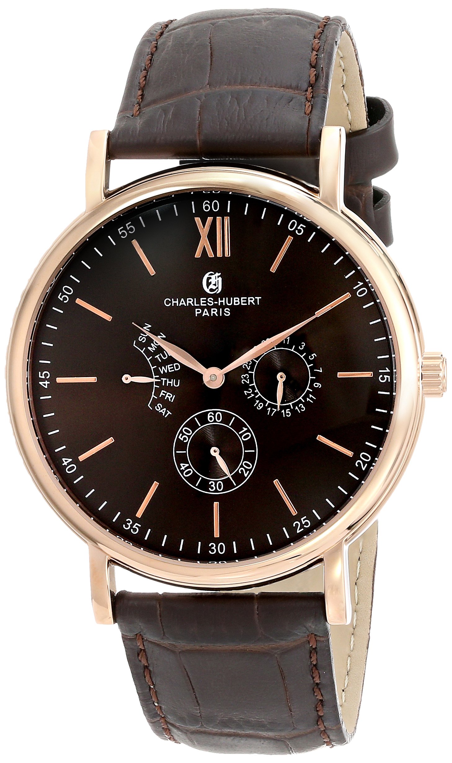 Mens Charles Hubert Stainless Leather Band Watch