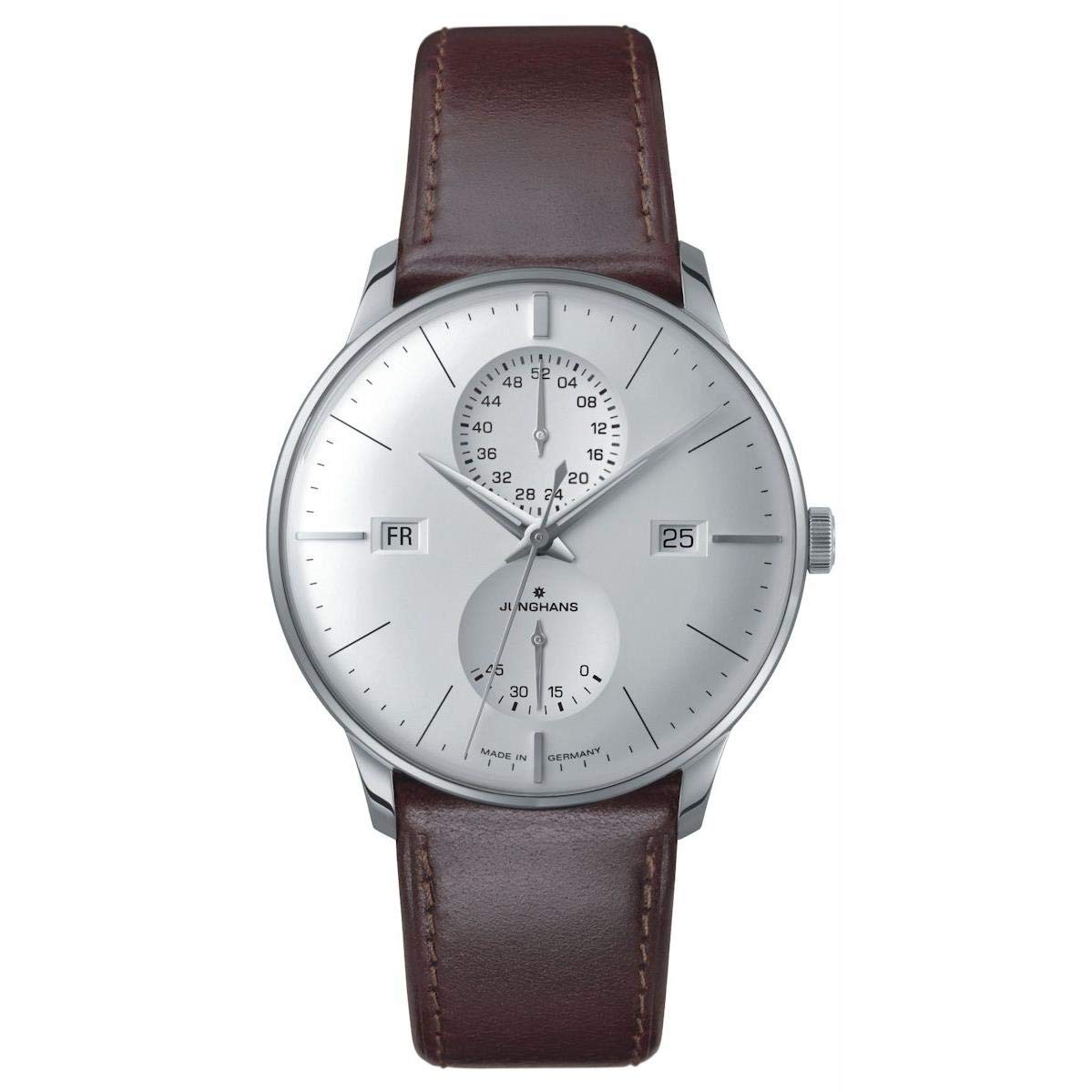 Junghans Meister Agenda メンズ 自動カレンダーウォッチ - 40mm アナログ ホワイトフェイス 日付と曜日表示 - ステンレススチール バーガンディ レザーバンド 高級腕時計 ドイツ製 027/4364.01