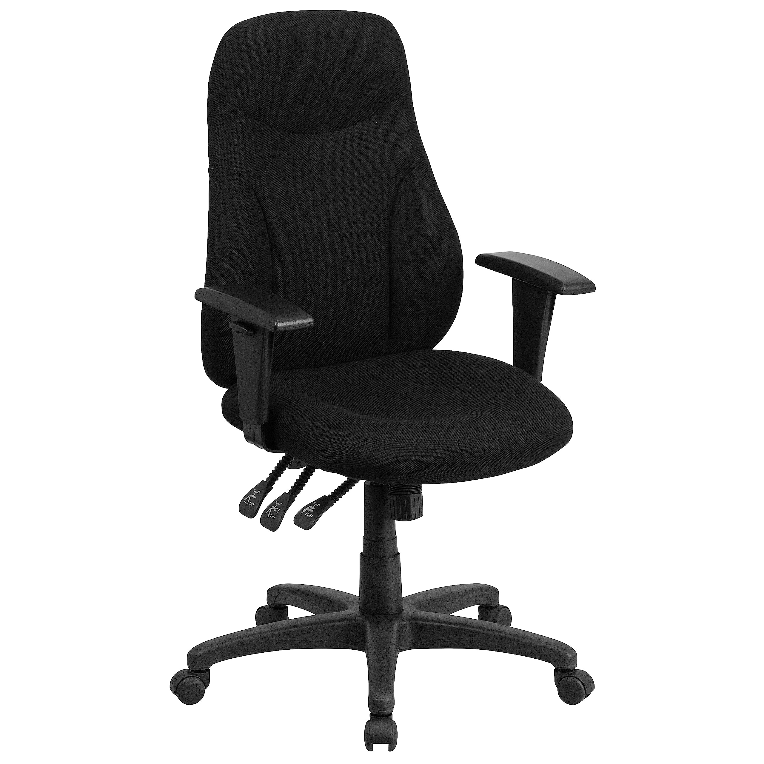 Flash Furniture High Back Black Fabric Multifunction Swivel Ergonomic Task Office Chair with Adjustable Arms BIFMA Certified