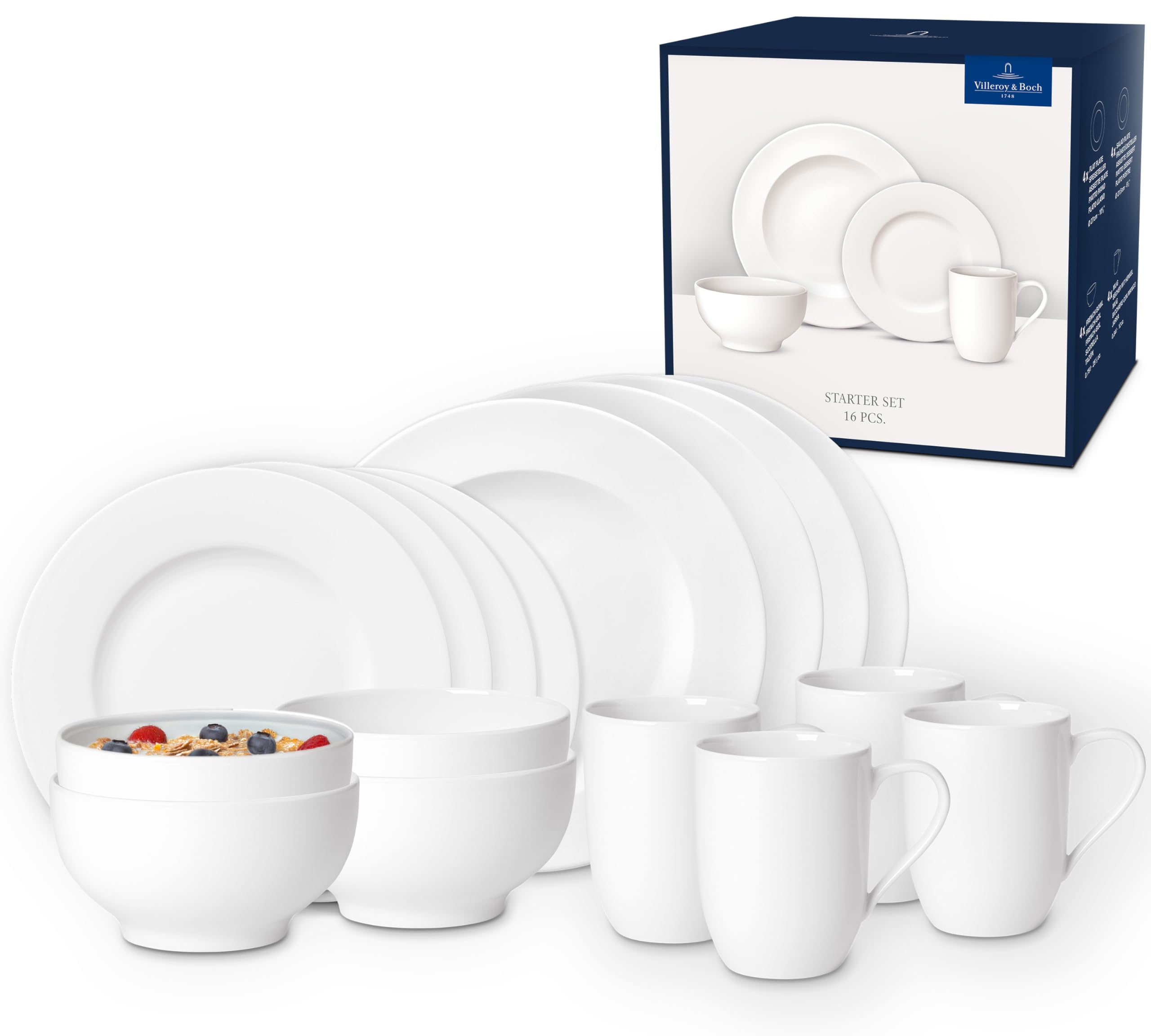 Villeroy & Boch For Me 16点 食器セット 4人用 プレート ボウル マグ プレミアム磁器 ドイツ製 リッチ..
