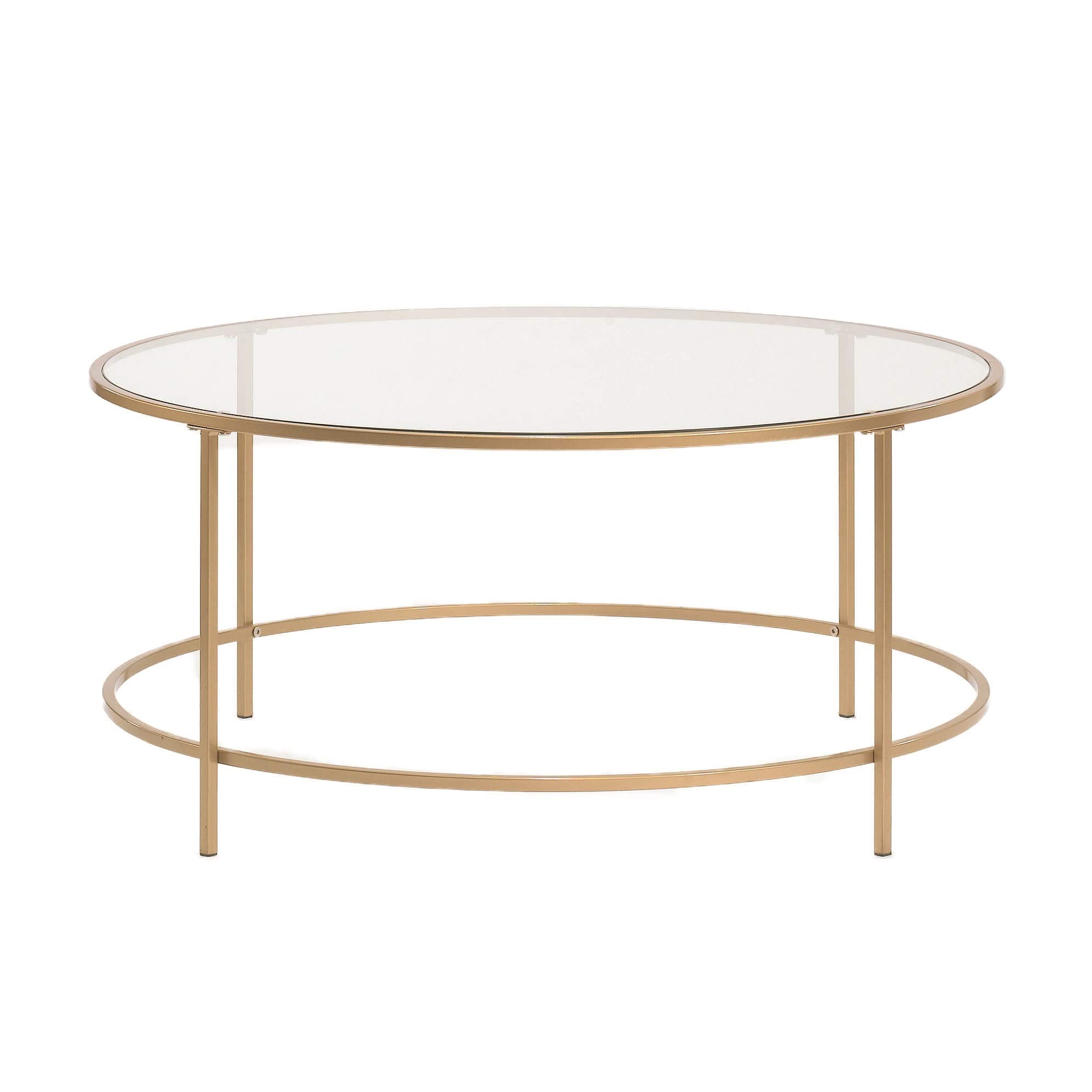 樂天商城 - Sauder 417830 Int Lux Coffee Table Round Glass/Gold Finish 141［並行輸入］