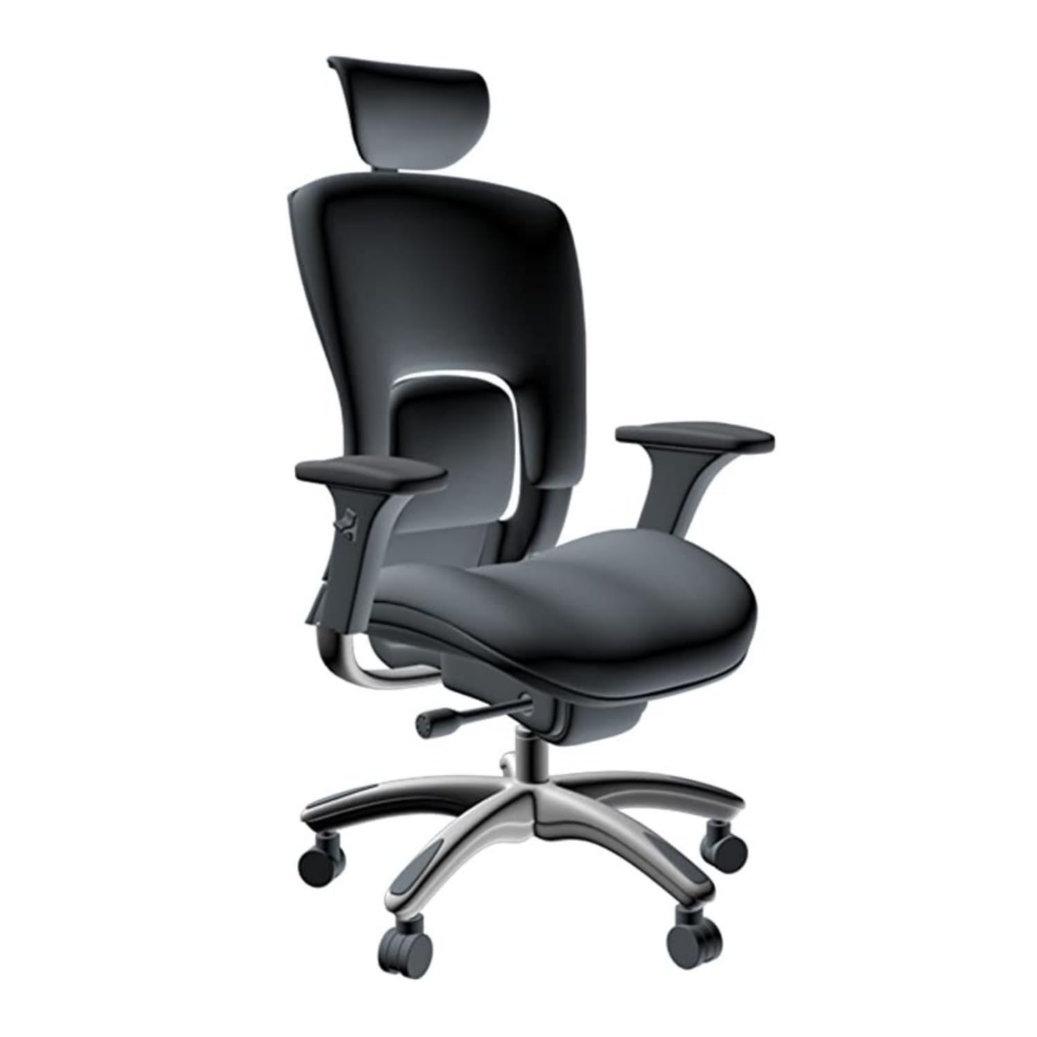 GM Seating Ergolux Genuine Leather Executive Hi Swivel Chair Chrome Base with Headrest Black
