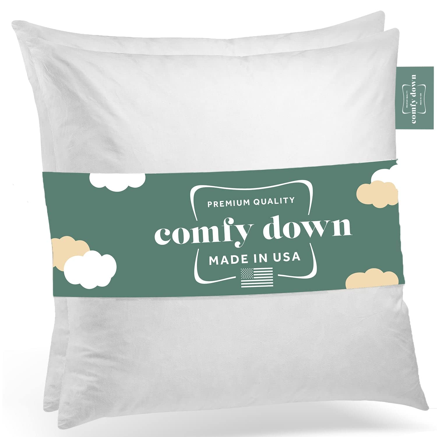 樂天商城 - ComfyDown Set of Two 95% Feather 5% Down 22 X 22 Square Decorative Pillow Insert Sham Stuffer - MADE IN USA by ComfyDown
