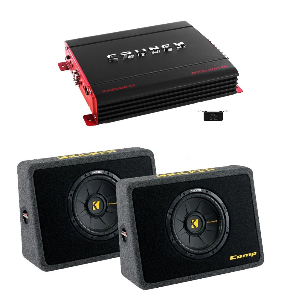 (2) Kicker40TCWS104トラックサブウーファーボックス Crunch PX2000.1D 2000ワット最大モノアンプ アンプワイヤーキット。