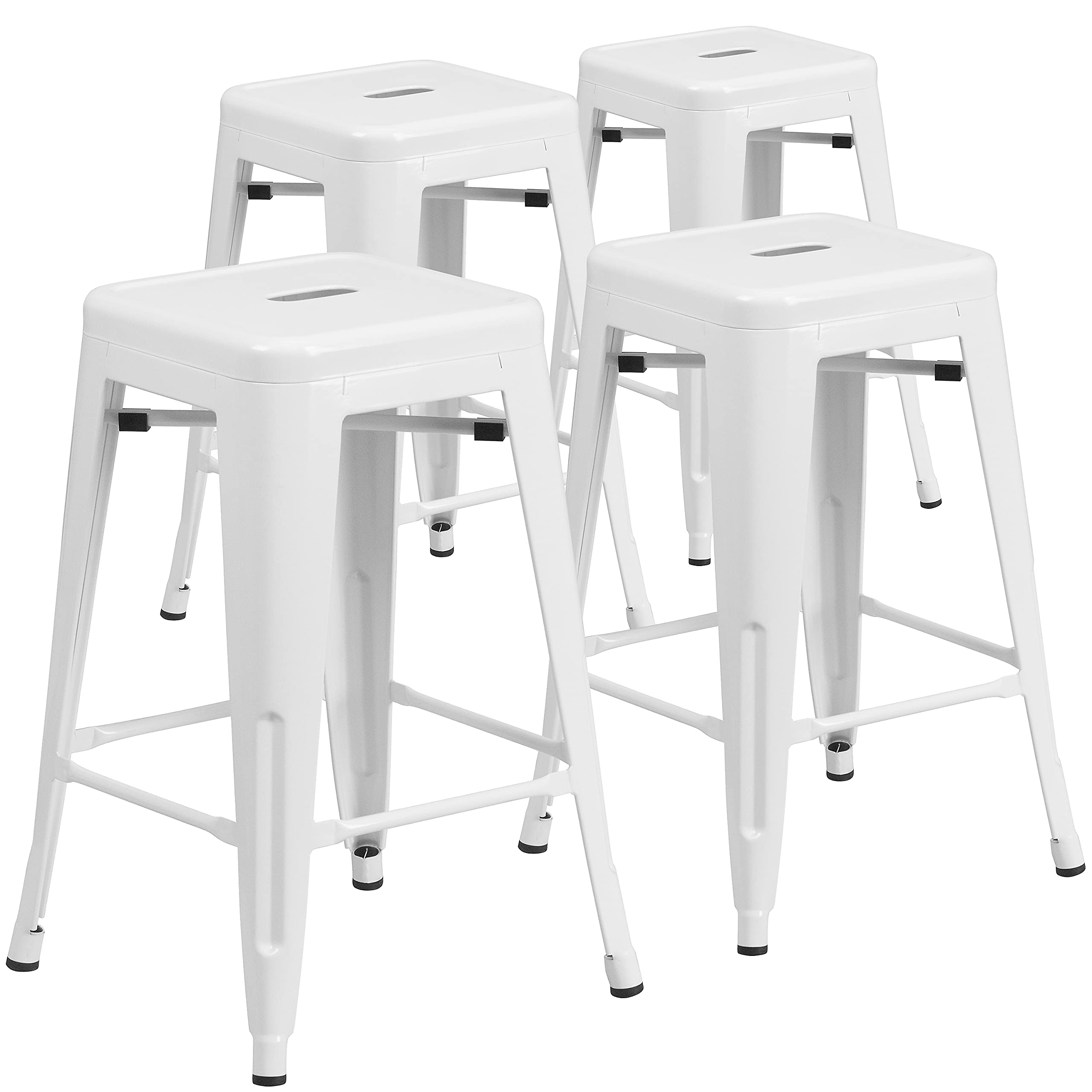 Flash Furniture 4 Pk. 24'' High Backless White Metal Indoor-Outdoor Counter Height Stool with Square Seat