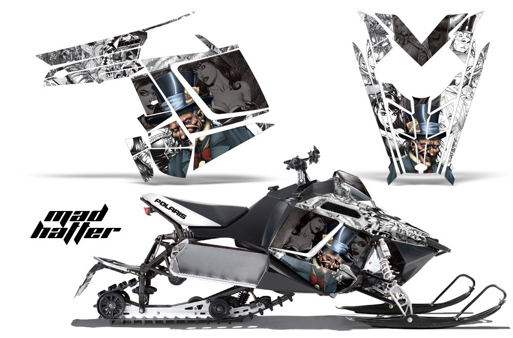Hewlett Packard - AMR Racing スノーモービルグラフィックキット ステッカー デカール ポラリス PRO-R RMK Rush Switchback Assault 2011-2016対応 - マッドハッター ブラック ホワイト