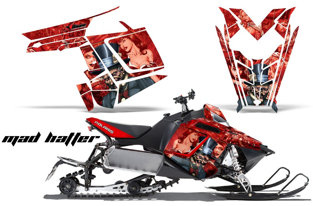 AMR Racing スノーモービルグラフィックキット ステッカー デカール ポラリス PRO-R RMK Rush Switchback Assault 2011-2016対応 - マッドハッター レッド