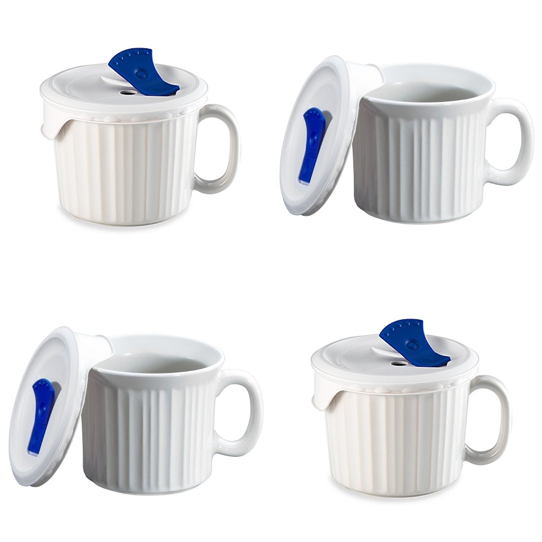 CorningWare ポップインマグ 通気式プラスチックカバー付きマグ4点 (オーブン、電子レンジ) 20オンス/591ml ホワイト 914390