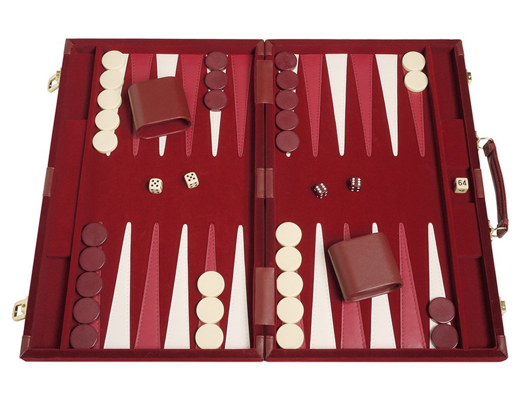 15 Deluxe Backgammon Set - Attache Case - Medium Size Maroon Board