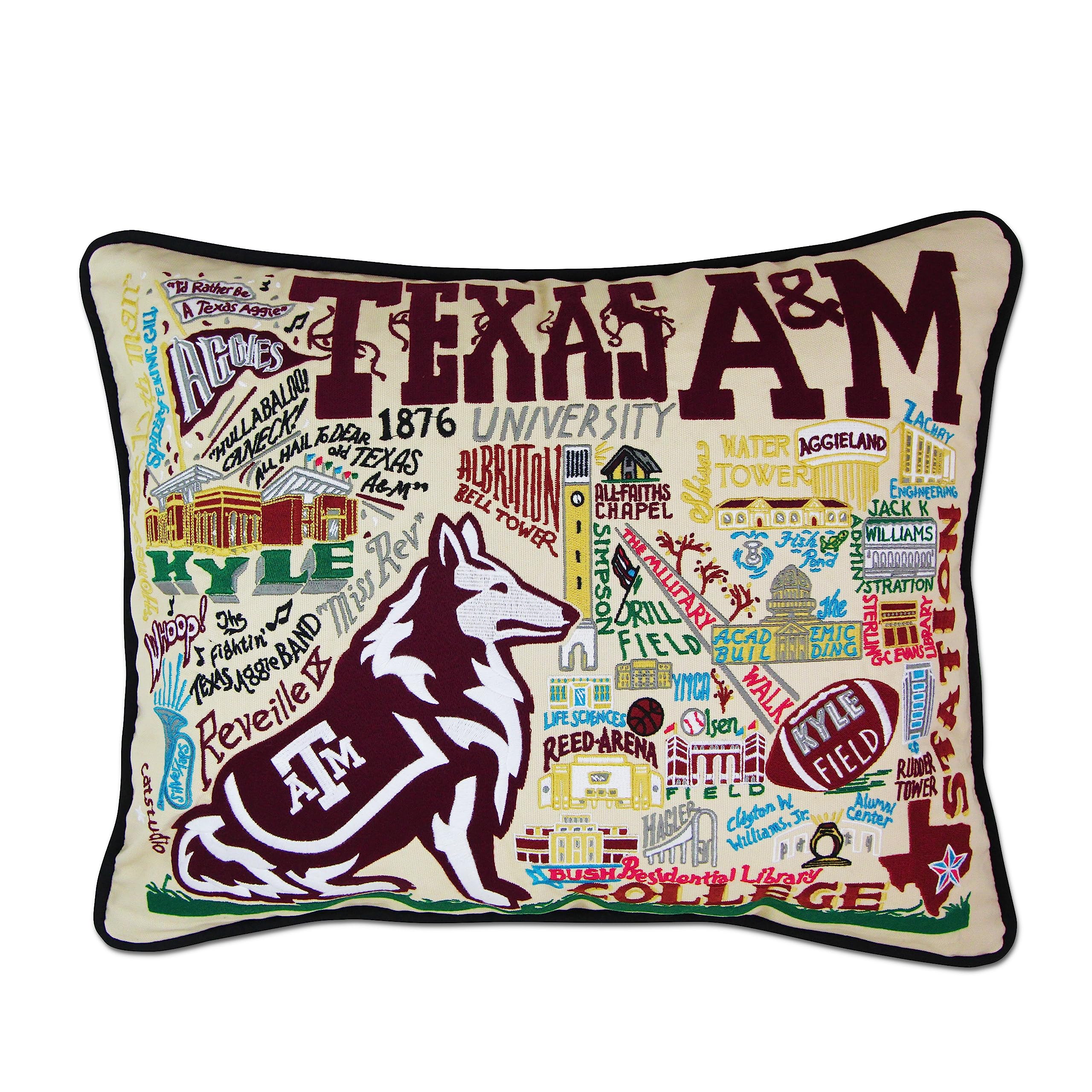 Catstudio スローピロー テキサスA&M 刺繍入り枕 - 大学装飾枕 アギーズファン向け 卒業式 試合の日 卒業祝い 卒業式 卒業祝い 両親用
