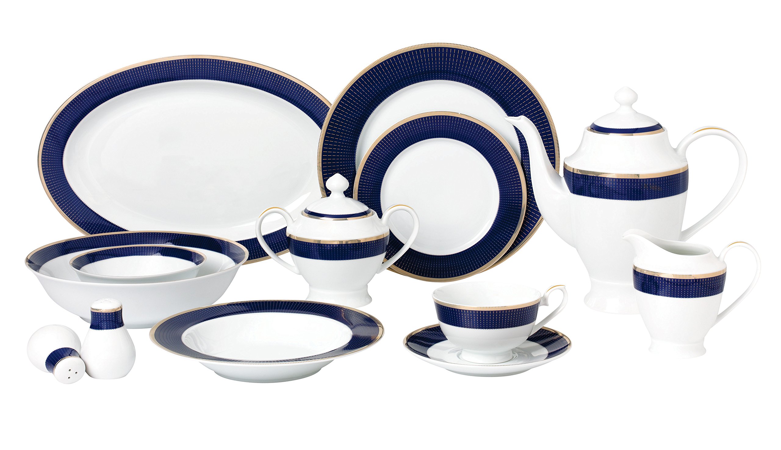 樂天商城 - Lorren Home Trends Midnight-57 57ピース ディナーウェアセット ボーンチャイナサービス 8人用 - ミッドナイトブルー