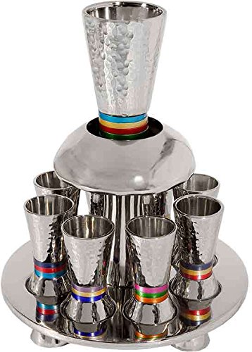 ヤイル・エマヌエルHammeredニッケルKiddush Fountain with Cone Shapedカップ ? マルチカラーリング