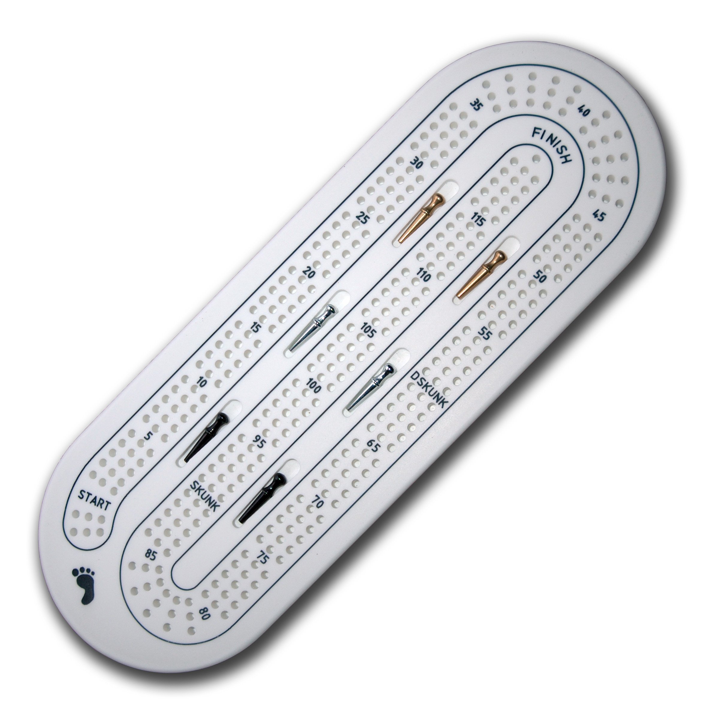 PREMIUM QUALITY 3 PLAYER SOLID CORIAN CRIBBAGE BOARD WITH 6 METAL PEGS - WHITE