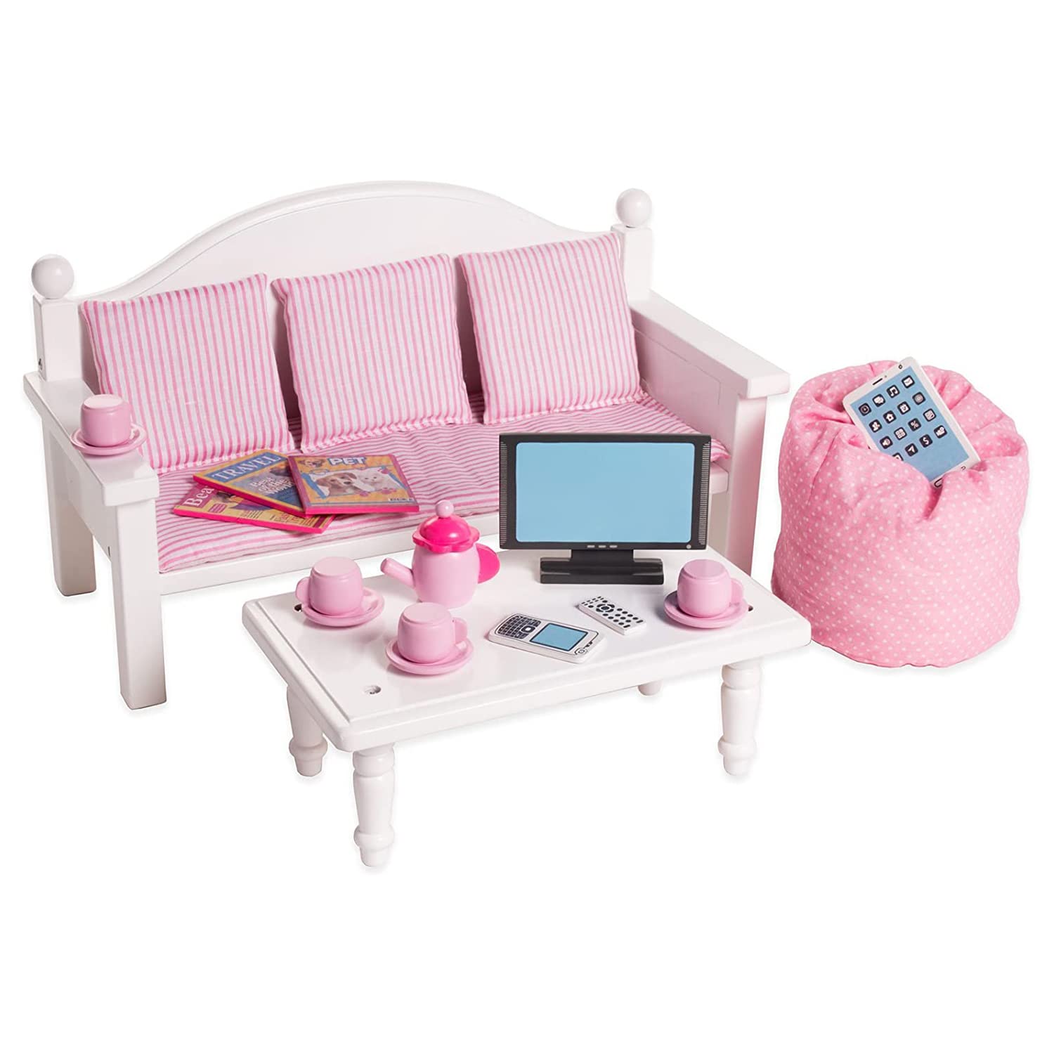 46cm Doll Furniture Sofa & Coffee Table Set w/ Accessories - Playtime by Eimmie Collection