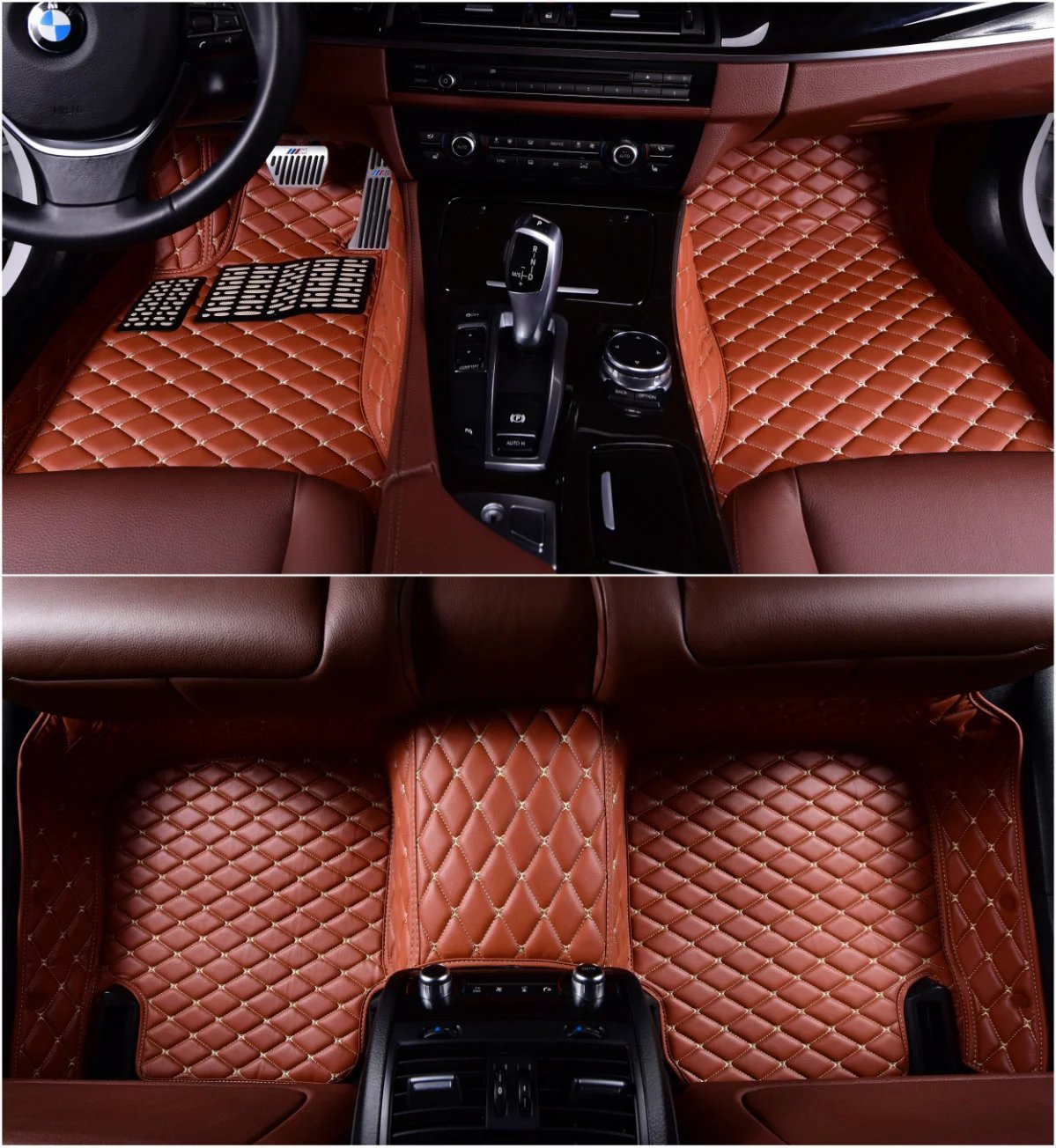 Okutech カスタムフィット XPE-Leather All Full Surrounded防水カーフロアマット Audi A8L 5シート用 2005-2010用 ブラウン