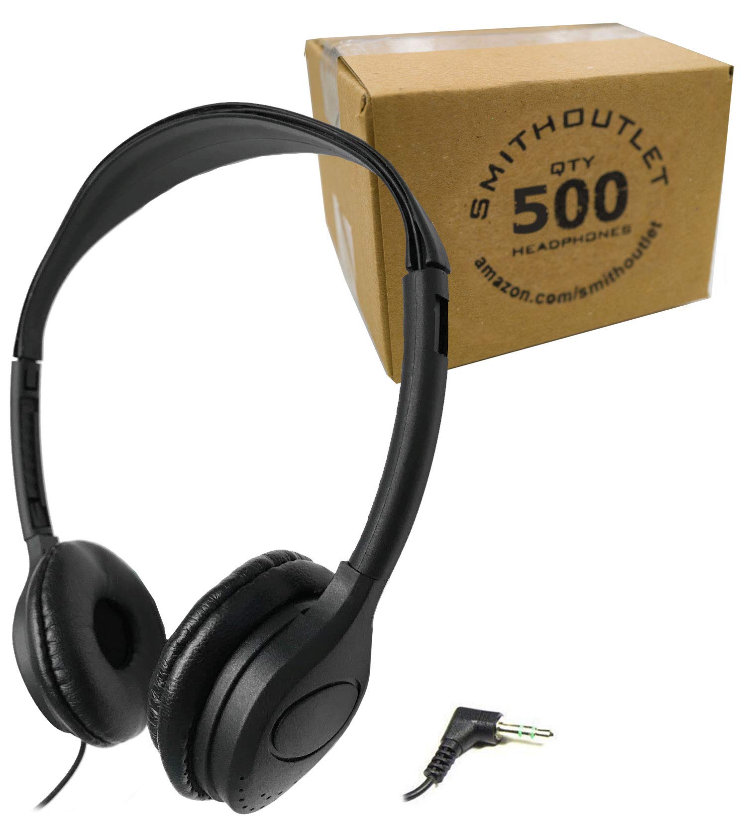 SmithOutlet (スミスアウトレット) 低コストヘッドフォン 500個パック | モデル SG-313-500 | 有線3.5mmジャック接続 | ブラックレザーレットクッション | 学校 教室 学生 図書館用