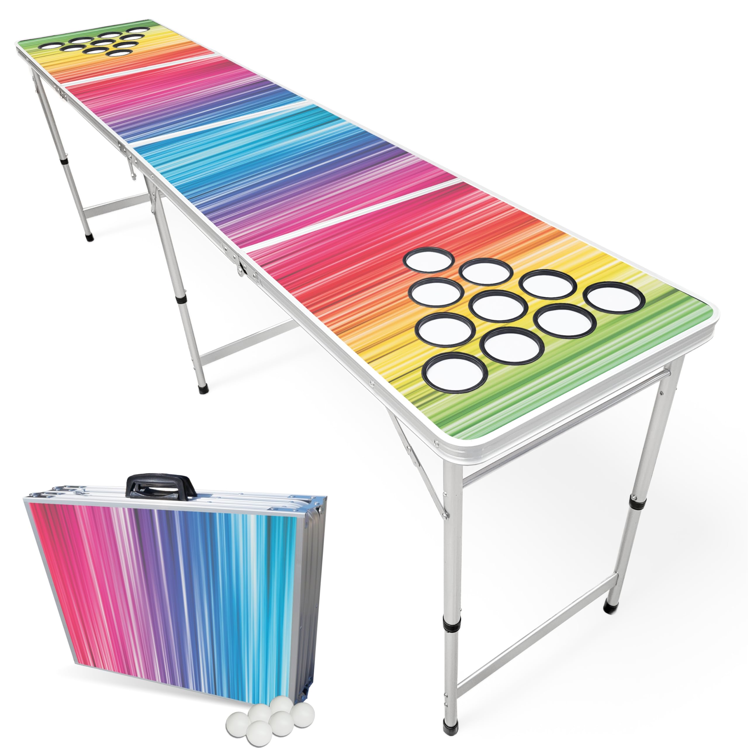 PartyPongTables.com プロフェッショナルビアポンテーブル8フィート カップ穴＆LEDライトのオプション付き バブルとカラースペクトル版