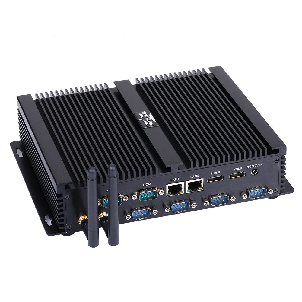 Partaker Fanless Industrial PC Mini Computer Mini PC Intel Celeron 2955U Windows 11 or Linux Ubuntu 2 x HDMI 2 x LAN 6 x COM RS232 4 x USB3.0 4 x USB2.0 8G RAM 512G SSD