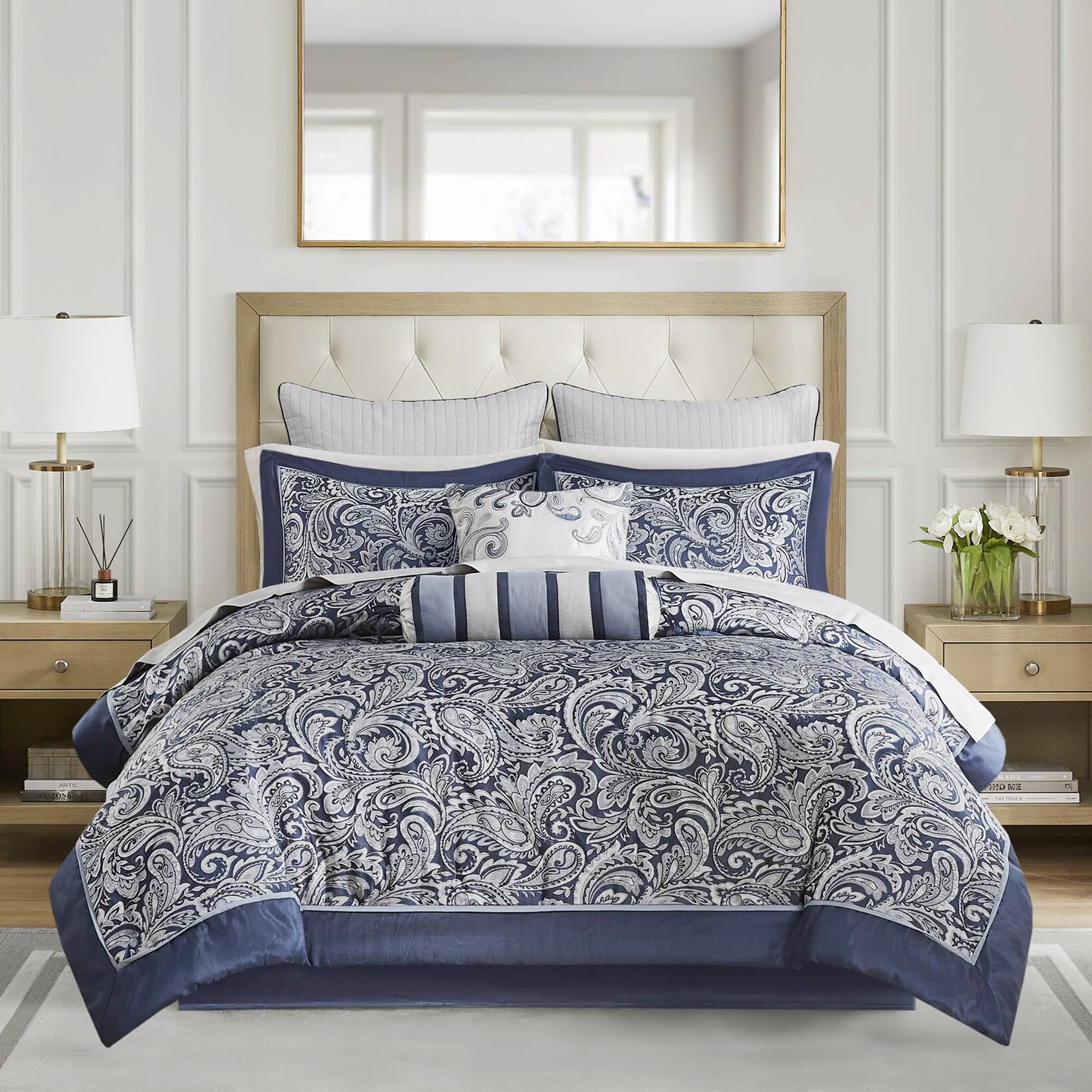 (Navy Rey) - Aubrey 12 Piece Complete Bed Set Navy King