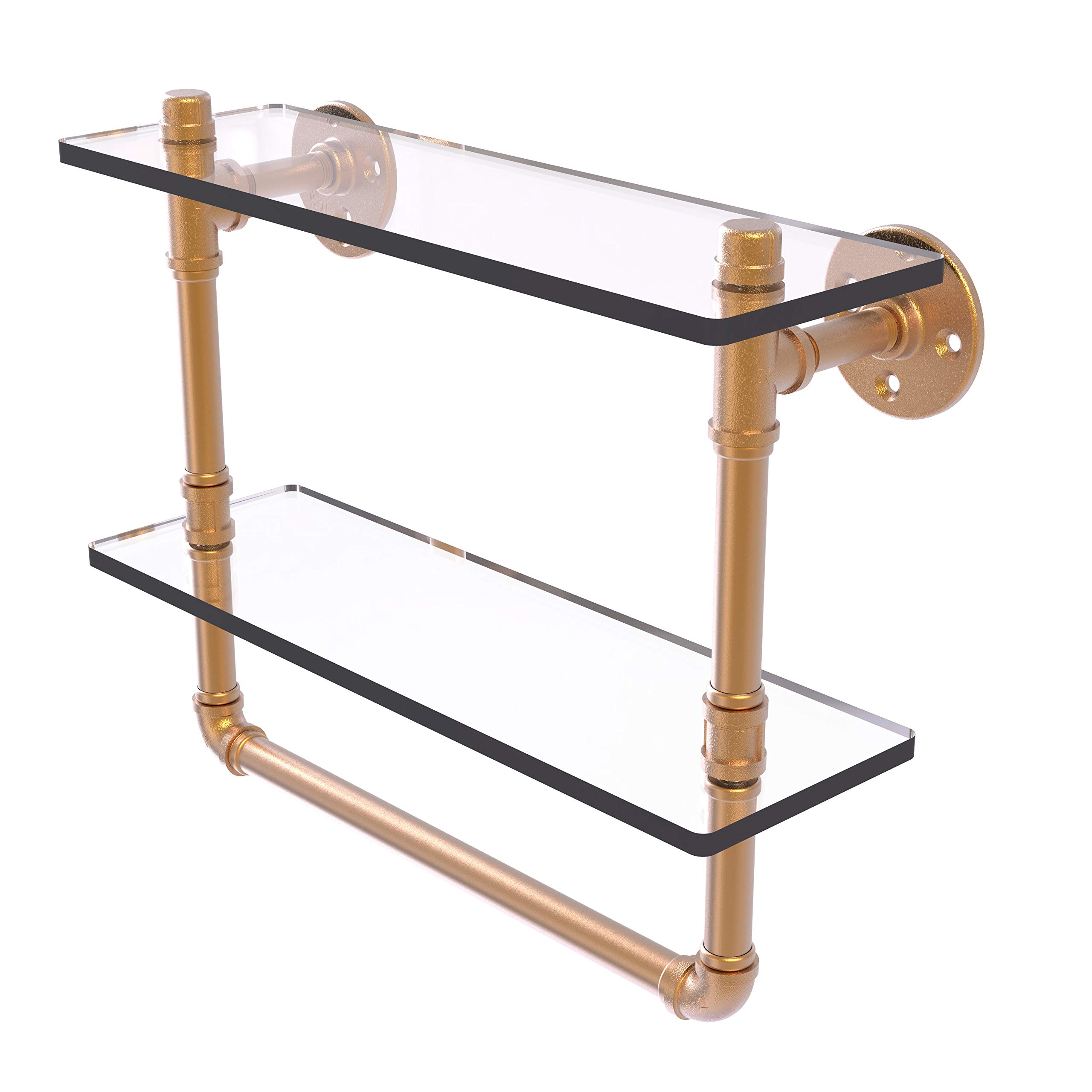 Pipeline Collection 16 Inch Doulbe Glass Shelf with Towel Bar - P-430-16-DGSTB-BBR