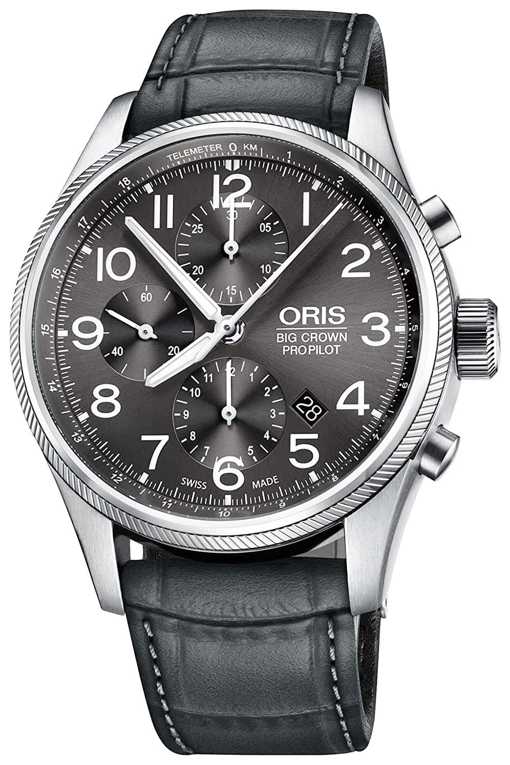 Oris ビッグクラウン プロパイロット クロノグラフ メンズ ステンレススチール 44mm グレーフェイス Oris 腕時計 グレーレザーバンド スイス自動巻き 腕時計 01 774 7699 4063-07 5 22 06FC