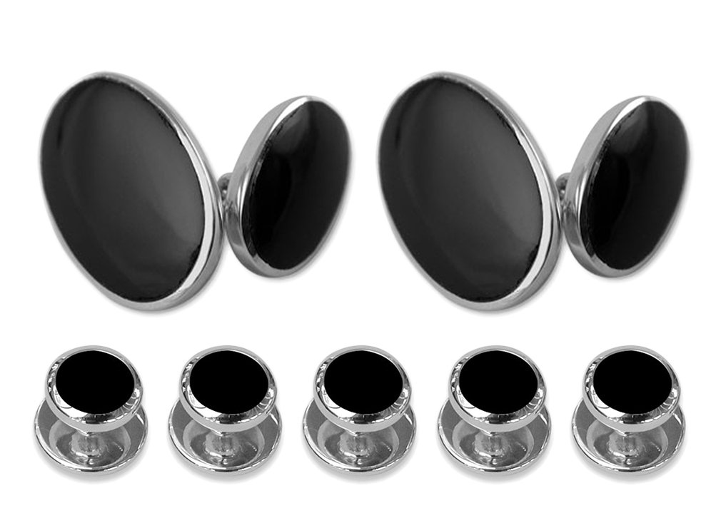 スターリングシルバーオニキスダブルサイド cufflnks シャツドレススタッドのギフトセット