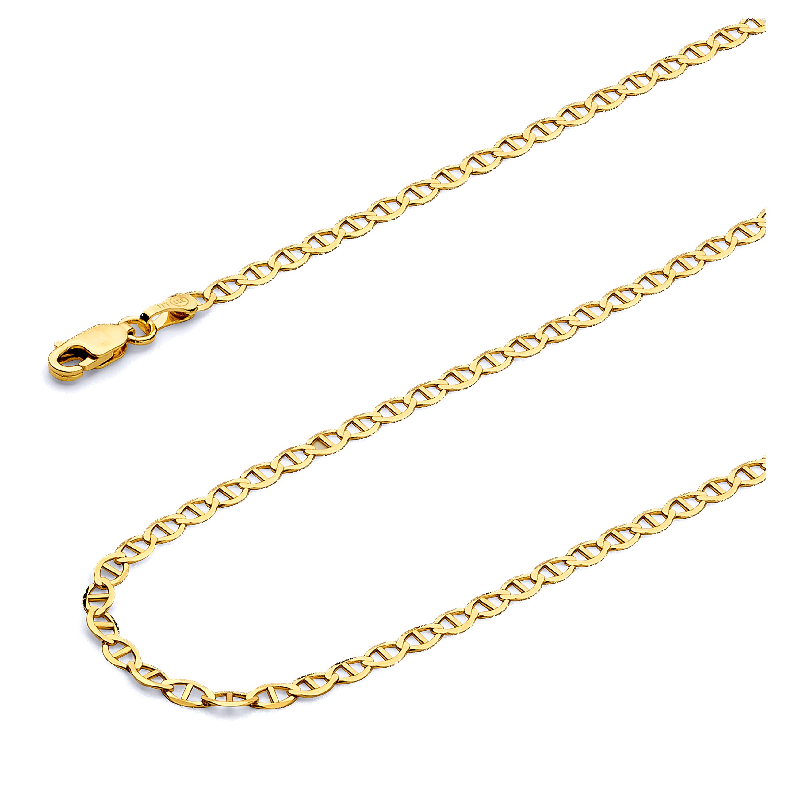 Wellingsale 14 Kイエローゴールドソリッド3 mm Polished Flat Marinerチェーンネックレス