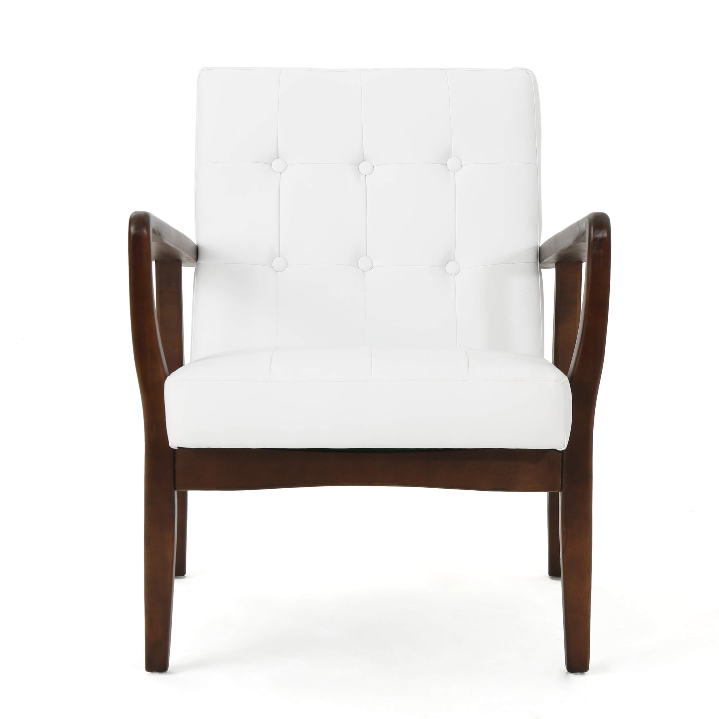 GDF Studio Conrad Mid Century Modern Arm Chair Faux Leather (White) 141［並行輸入］