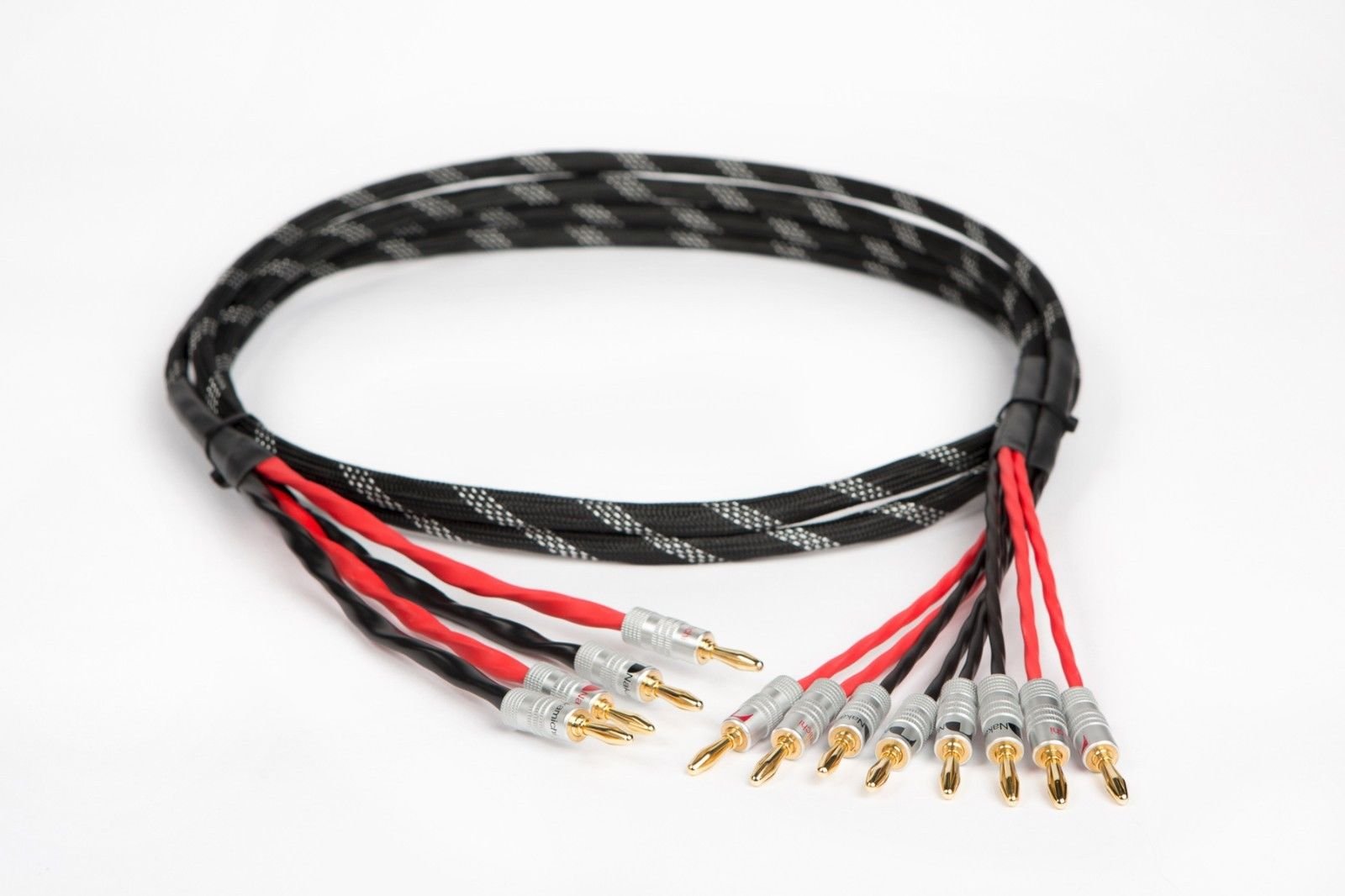 Elite 純銅 ブラック シルバー 編組 バイワイヤー スピーカーケーブル 1組 2~4金メッキ バナナプラグ ..