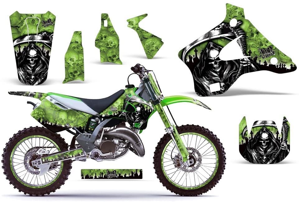 Kawasaki kx125 kx250 1994 ? 1998 MXダートバイクグラフィックキットステッカーデカールKX 125 250 with Number Plates Reaperグリーン