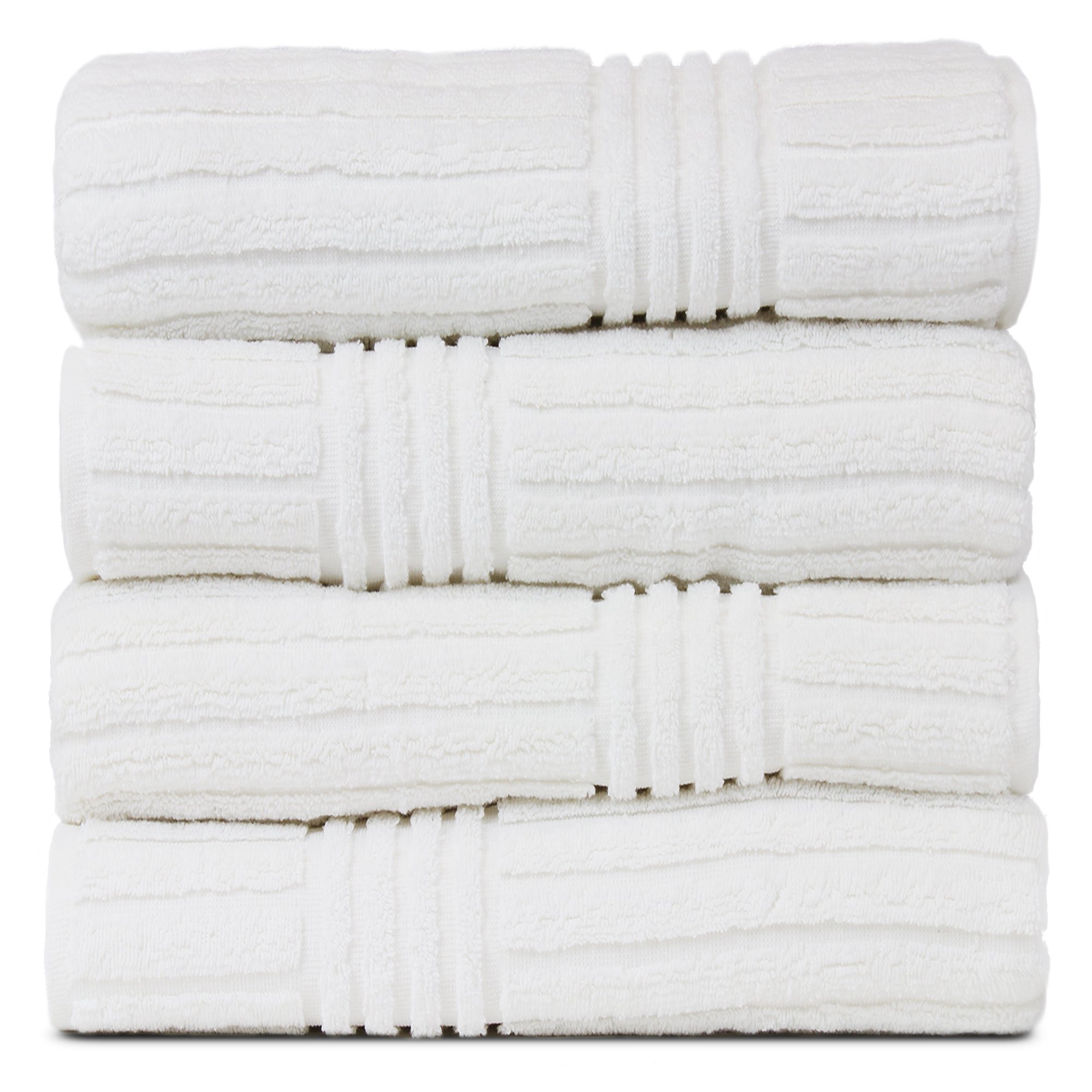 Bareコットン852 ? 1501 ? 01高級ホテル& Spaリブ編みチャネルパターンバスタオル Bath Towel - Set of 4 ホワイト 852-1501-01