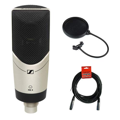 Sennheiser MK 4 Studioコンデンサーマイクwith Pop Filter and XLR to XLRケーブル