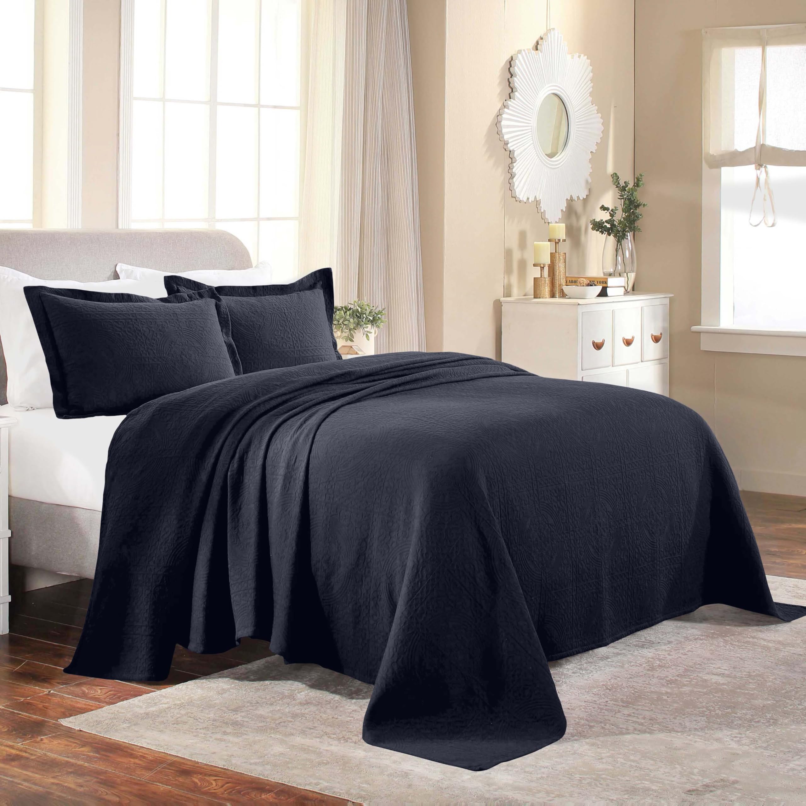 優れたMedallionベッドスプレッド枕Shams キング ブルー BEDSPREAD FLEUR-KG-NB