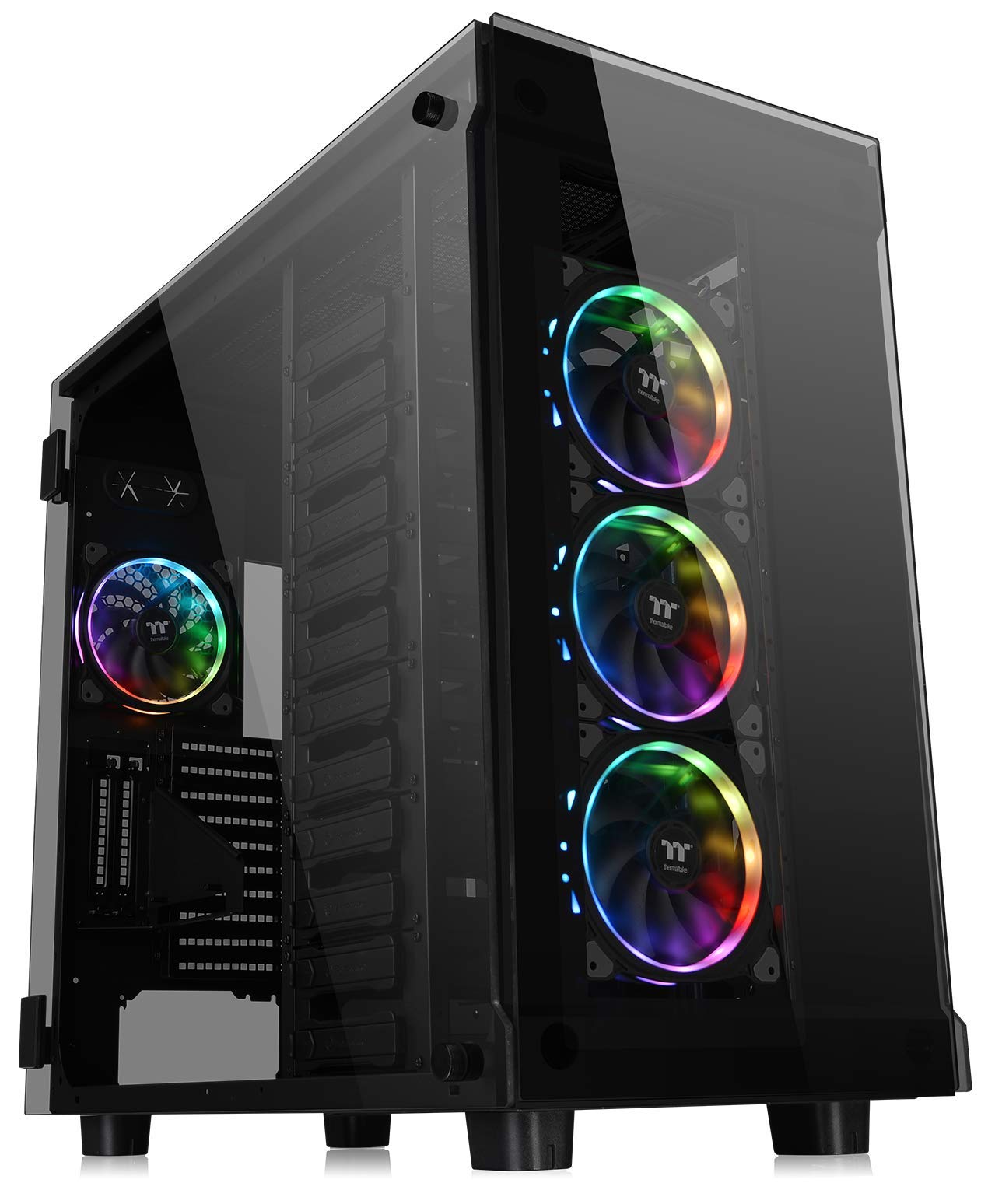 Thermaltake View 91 RGB PLUS Tempered Glass Vertical GPU Modular SPCC XL-ATX Gaming Super Tower Computer Case with 4 RGB Riing PLUS Fan Pre-installed CA-1I9-00F1WN-00