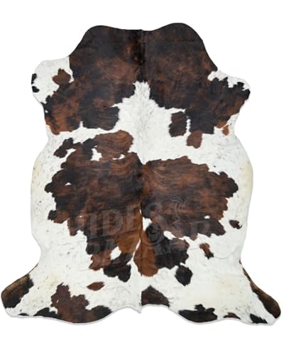 Tricolor Cowhide Rug Classic Brown Black and White Color Mix Natural Leather Hide Area Rug (6x8ft)