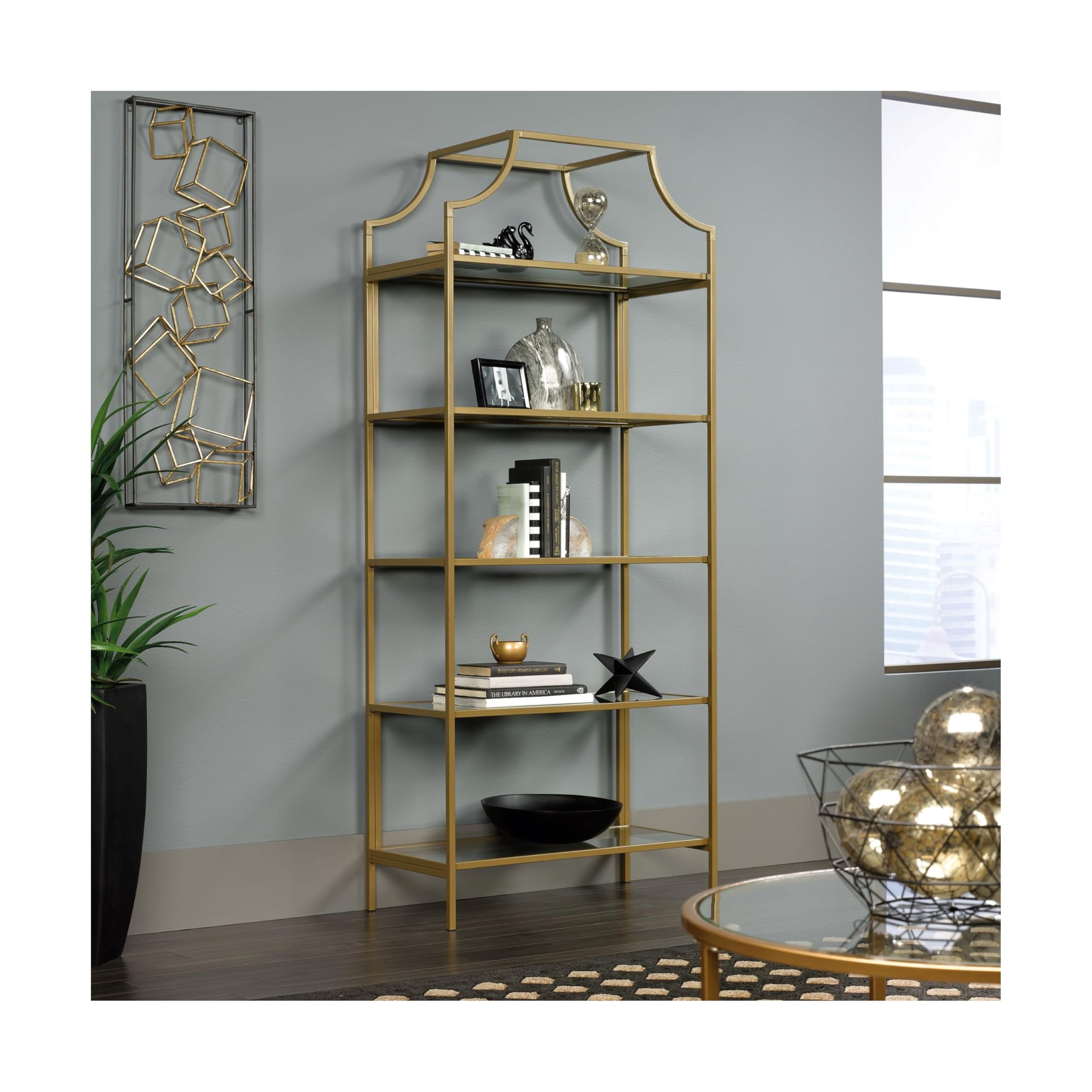 Sauder 421434 International Lux Bookcase Satin Gold Finish 141［並行輸入］