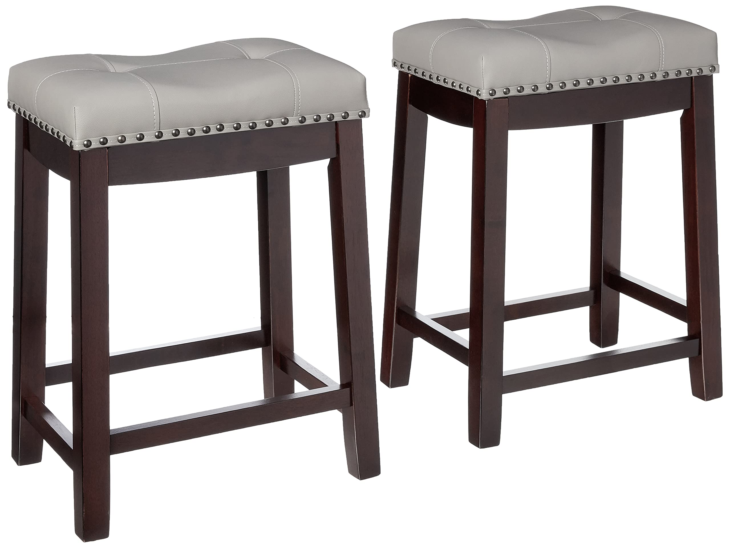Angel Line Cambridge Bar Stools 24 Set of 2 Espresso with Gray Cushion