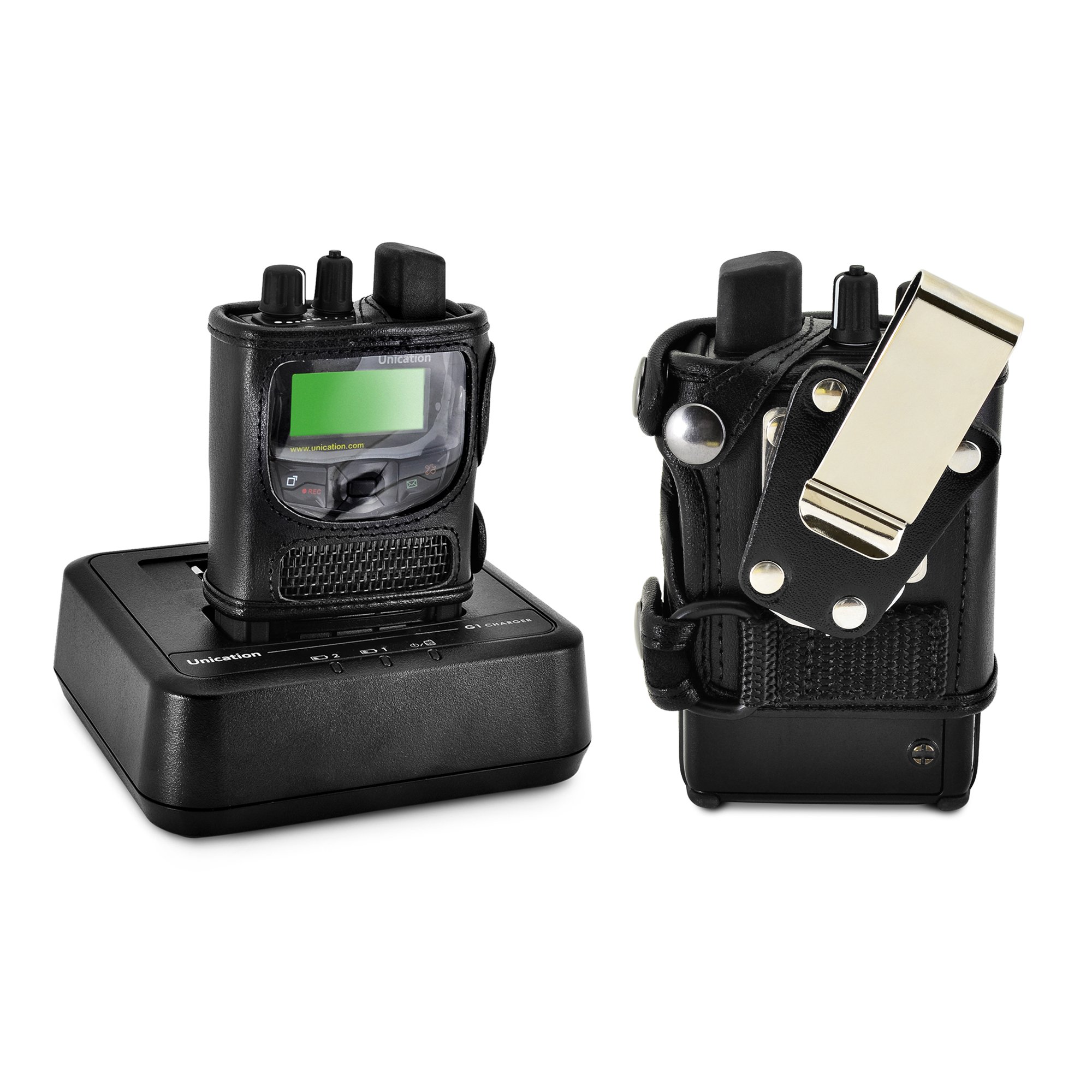 Turtleback ケース Unication G1 ボイスページャー Fire Radio Phone用 ブラックレザーフィットケース ..