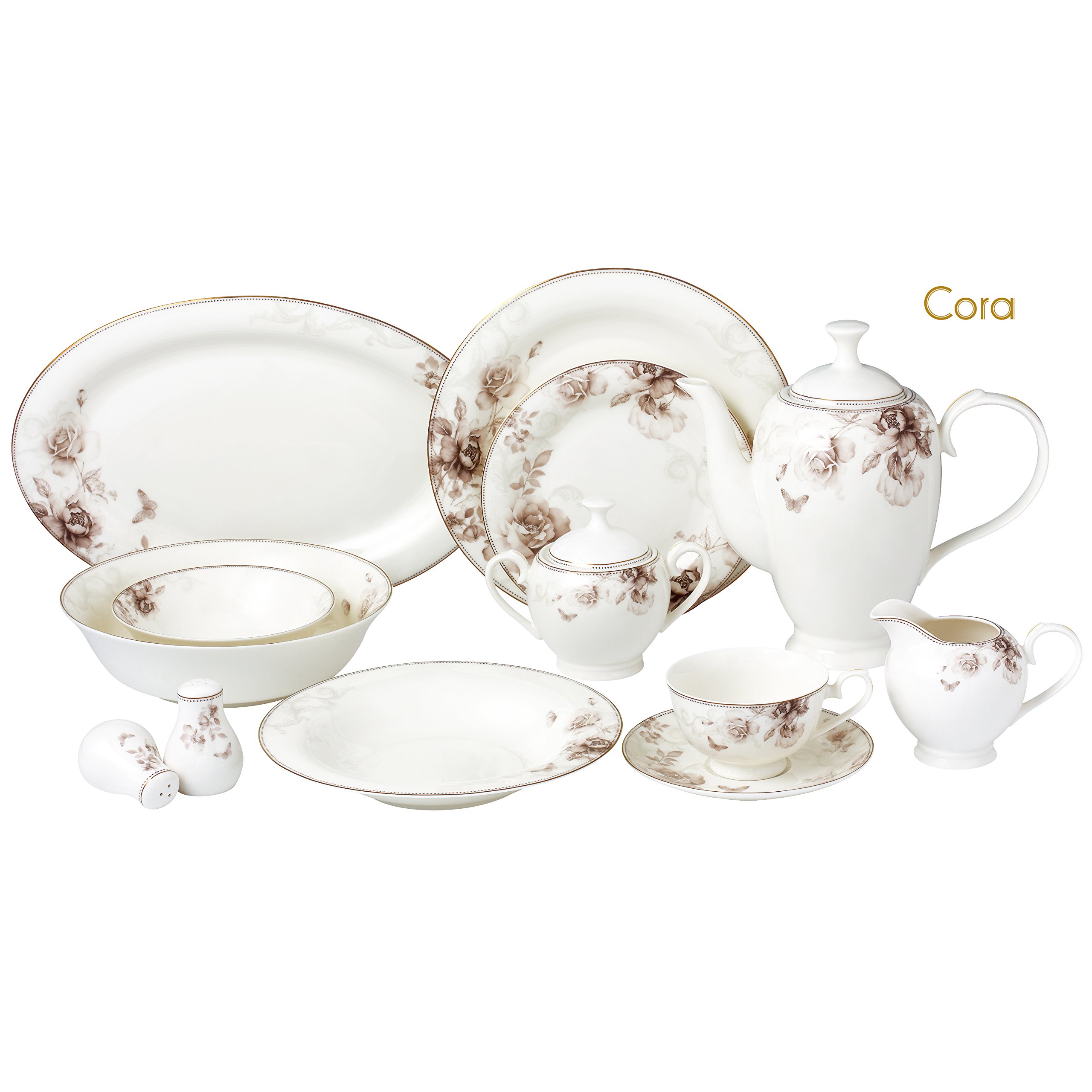 Lorren Home Trends Cora-57 57ピース ディナーウェアセット ボーンチャイナサービス 8人用 コーラ ワンサイズ マルチカラー