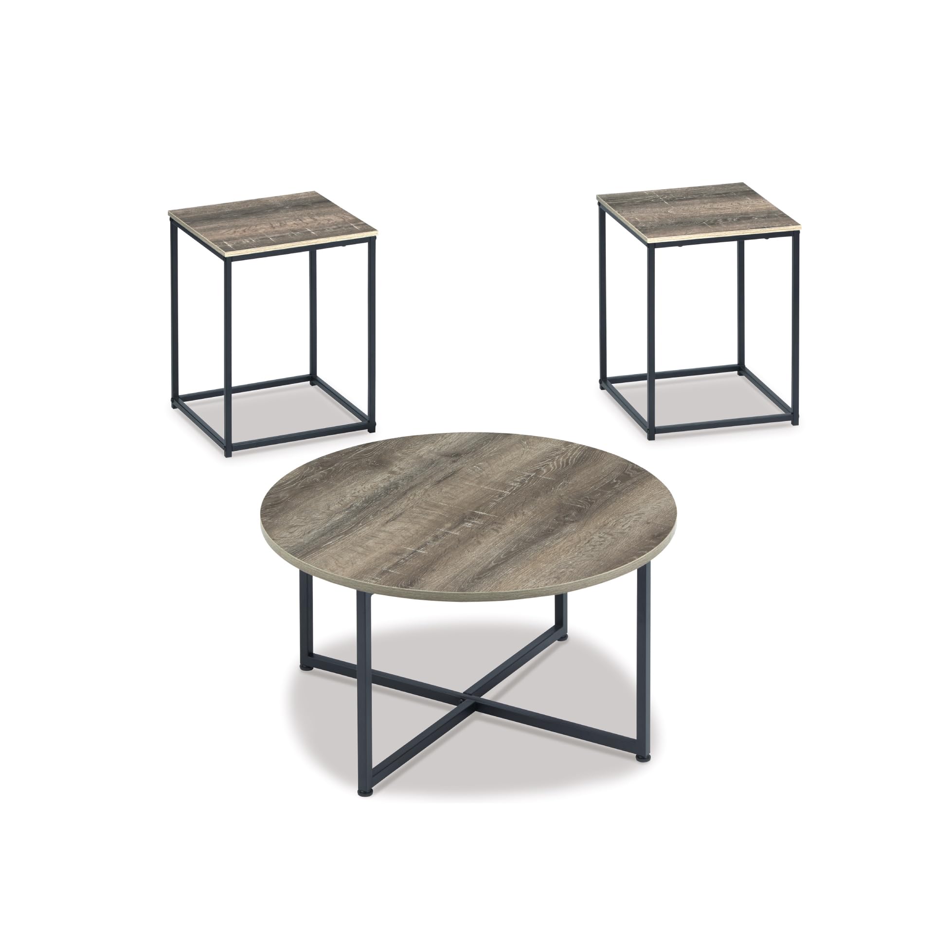 Signature Design by Ashley - Wadeworth Distressed Occasional Table Set of 3 Brown/Black Wood 141［並行輸入］