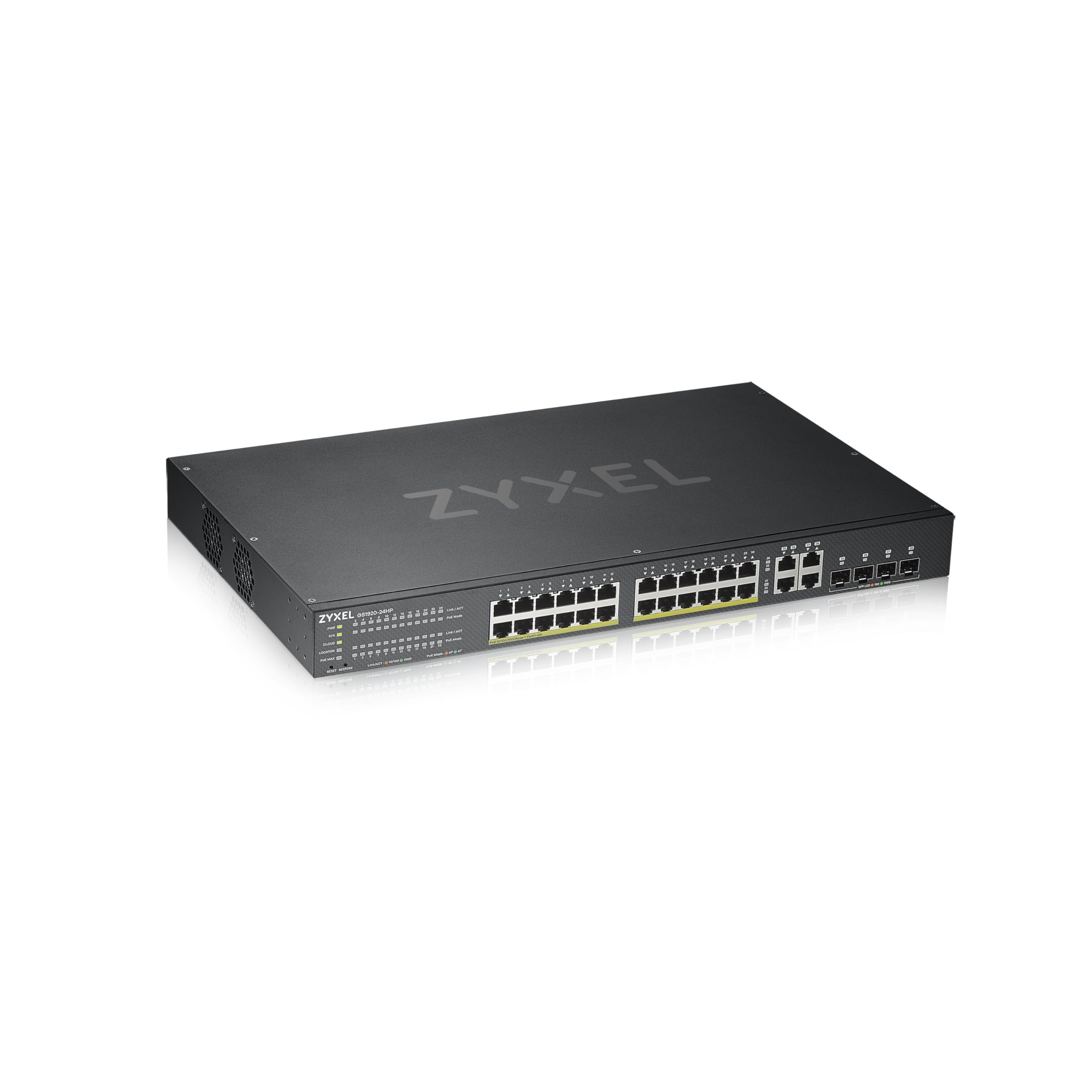 Zyxel 24-Port Gigabit Ethernet High Powered PoE 375W NebulaFlex Smart Managed Switch | 4X RJ-45/SFP Ports | 802.3at 802.3af | Metal | Limited Lifetime [GS1920-24HPv2]
