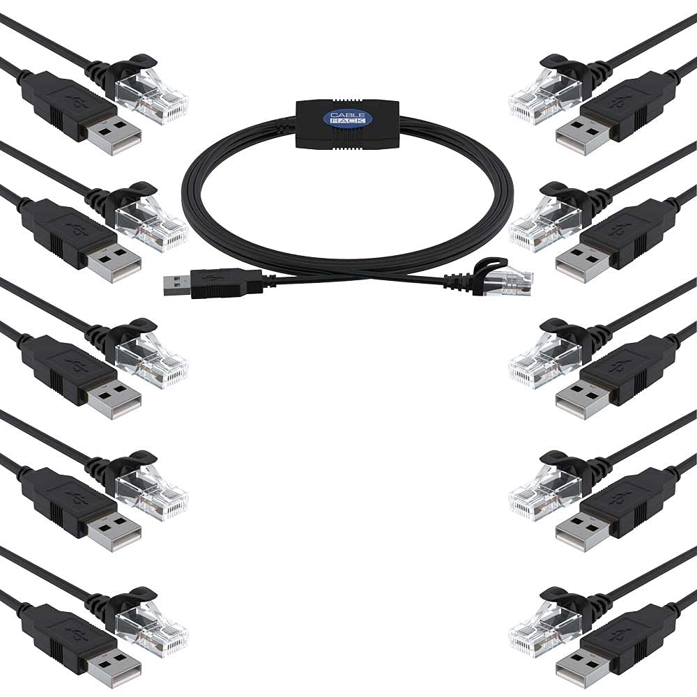 CableRack 10個パック 6フィート USB - RJ45 ロールオーバー コンソールケーブル (内蔵 Prolific Chipset) Cisco デバイス用