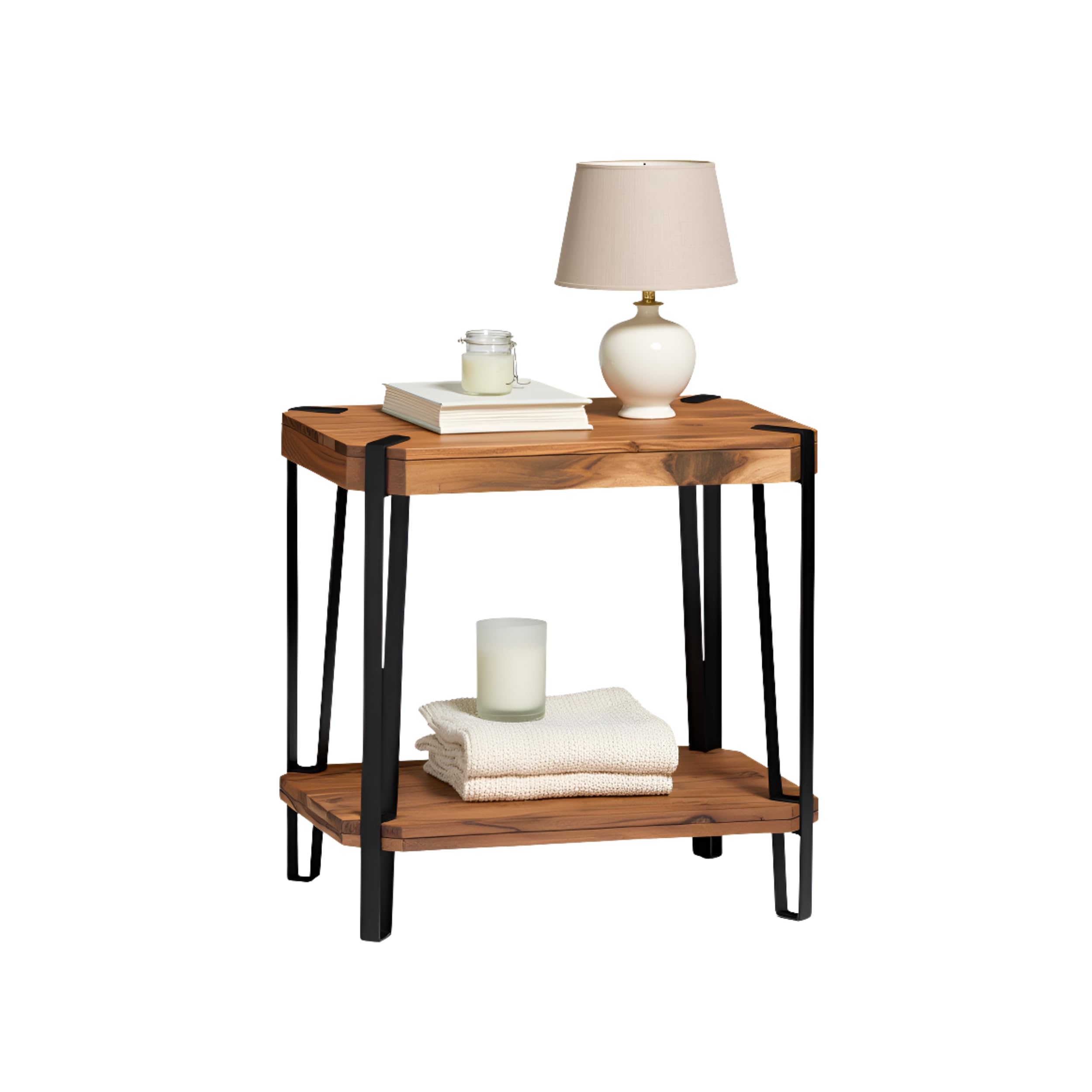 Alaterre Furniture Ryegate Natural Solid Wood with Metal End Table Live Edge 141［並行輸入］