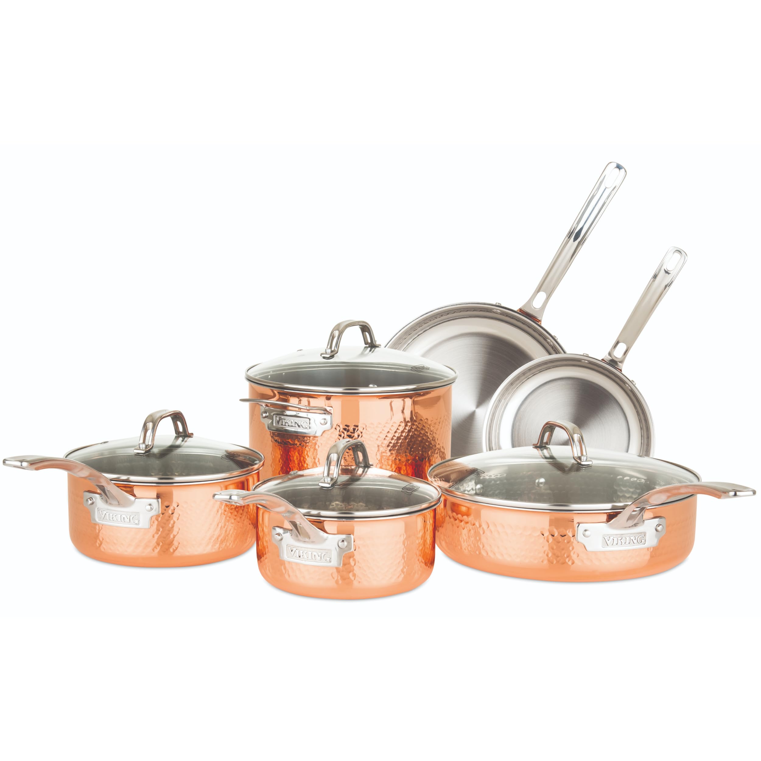 Viking (バイキング) 3層鍋・フライパンセット 銅製 キッチン調理器具 ガラス蓋付き ハンマー加工 銅製..