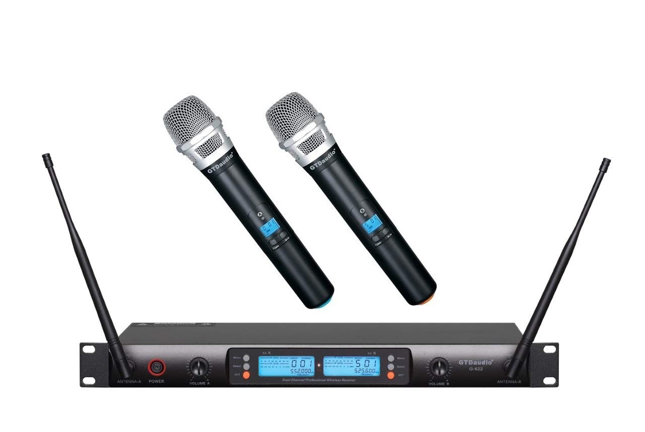 GTD Audio 2x100 Selectable Channel UHF Wireless Hand-held Microphone Karaoke Mic System (Hand held mics) 622H