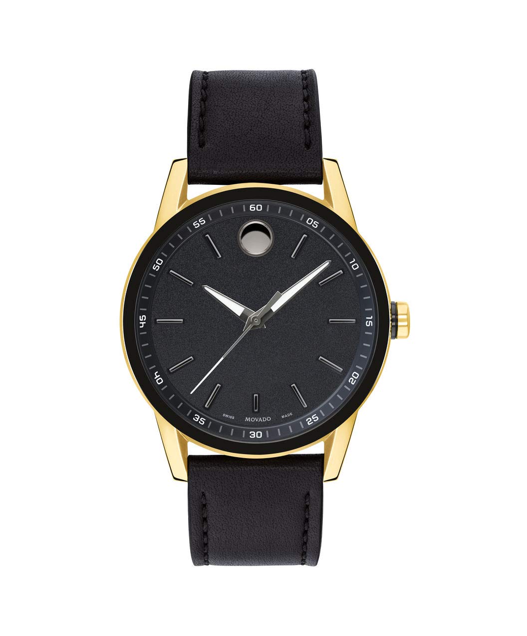 Movado Men's Museum 41mm Black Leather Band Steel Case Sapphire Crystal Quartz Analog Watch 607223