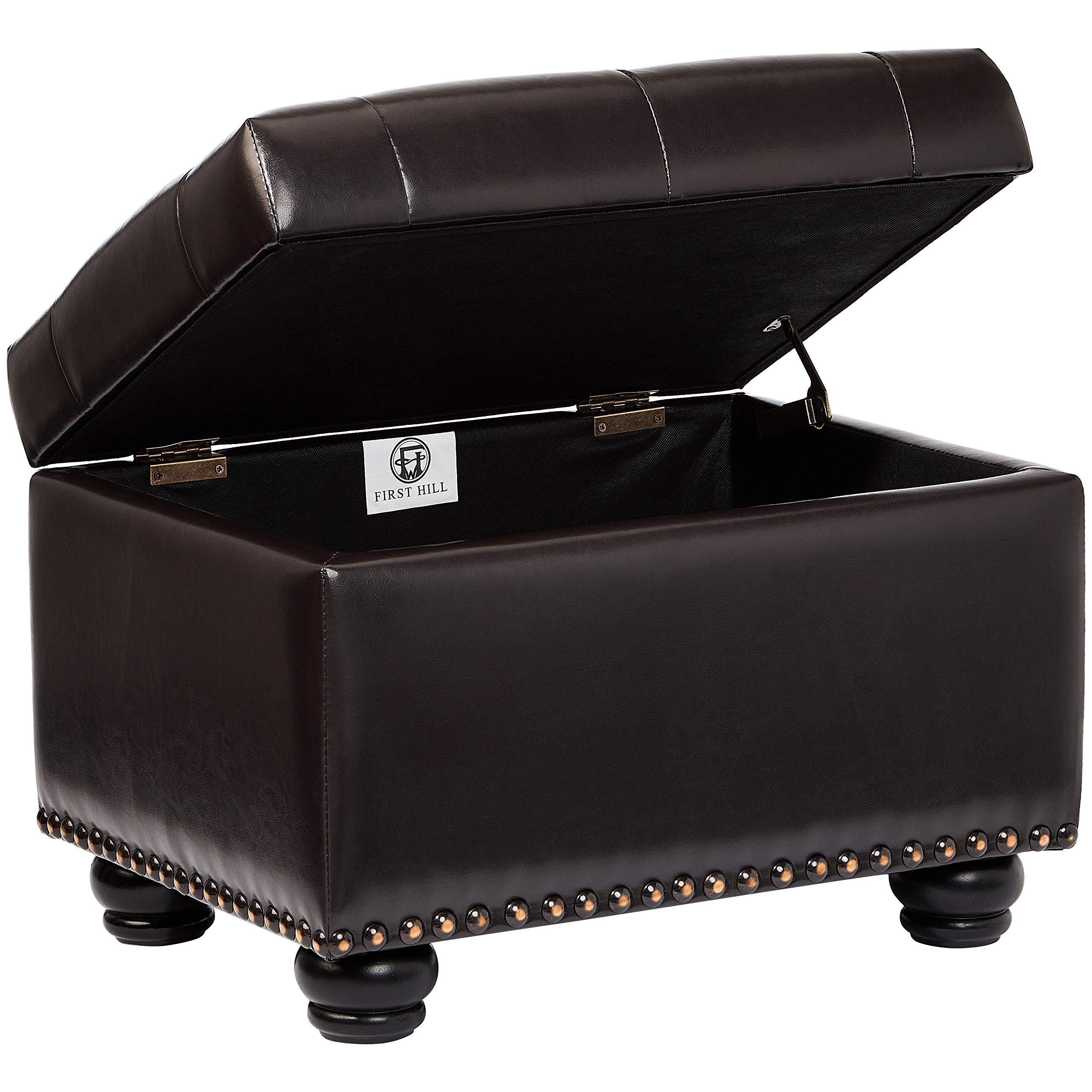 First Hill Callah Rectangular Faux-Leather Storage Ottoman with Tufted Design Monday Espresso 141［並行輸入］
