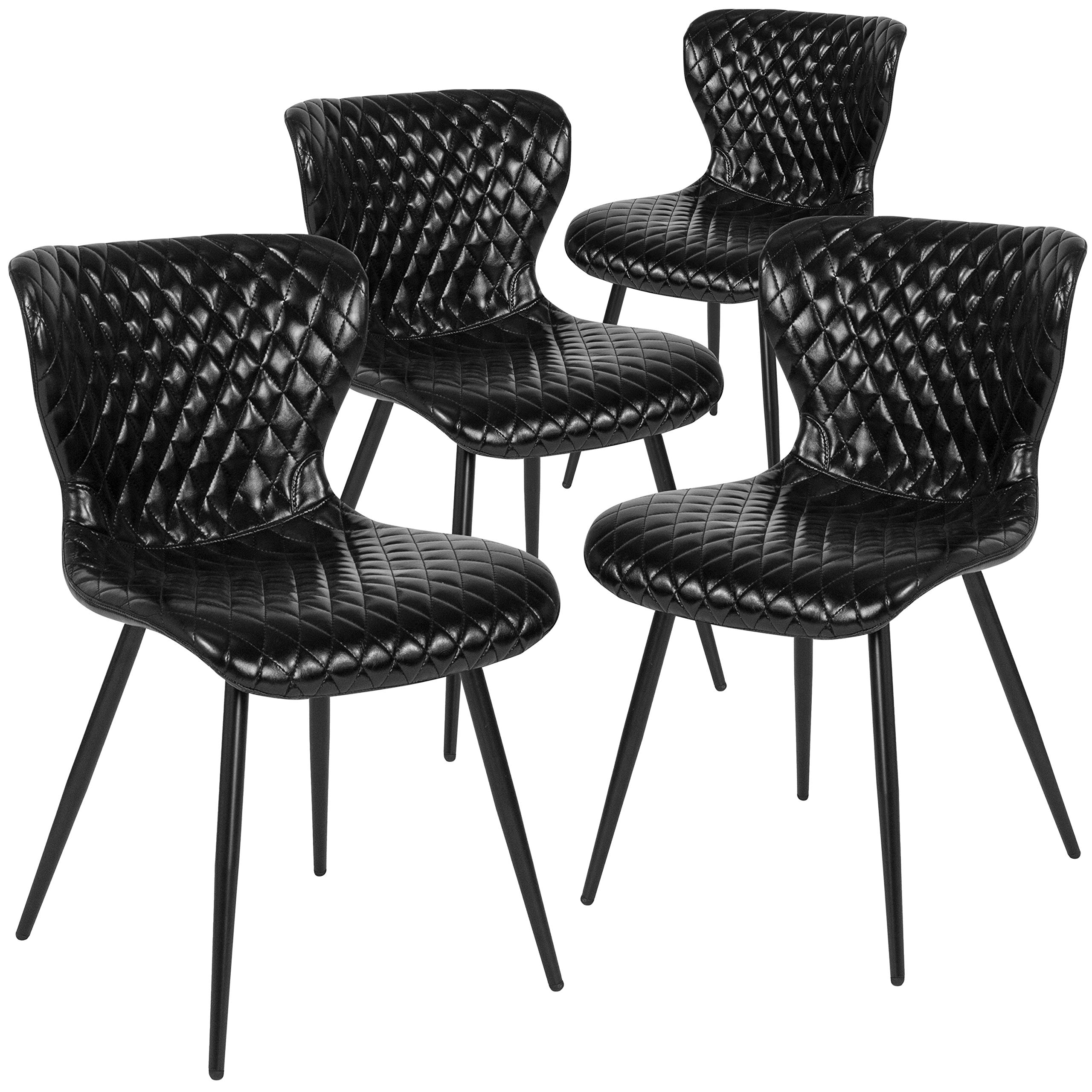 樂天商城 - Flash Furniture 4パック ブリストル コンテンポラリー 布張りチェア ブラックビニール