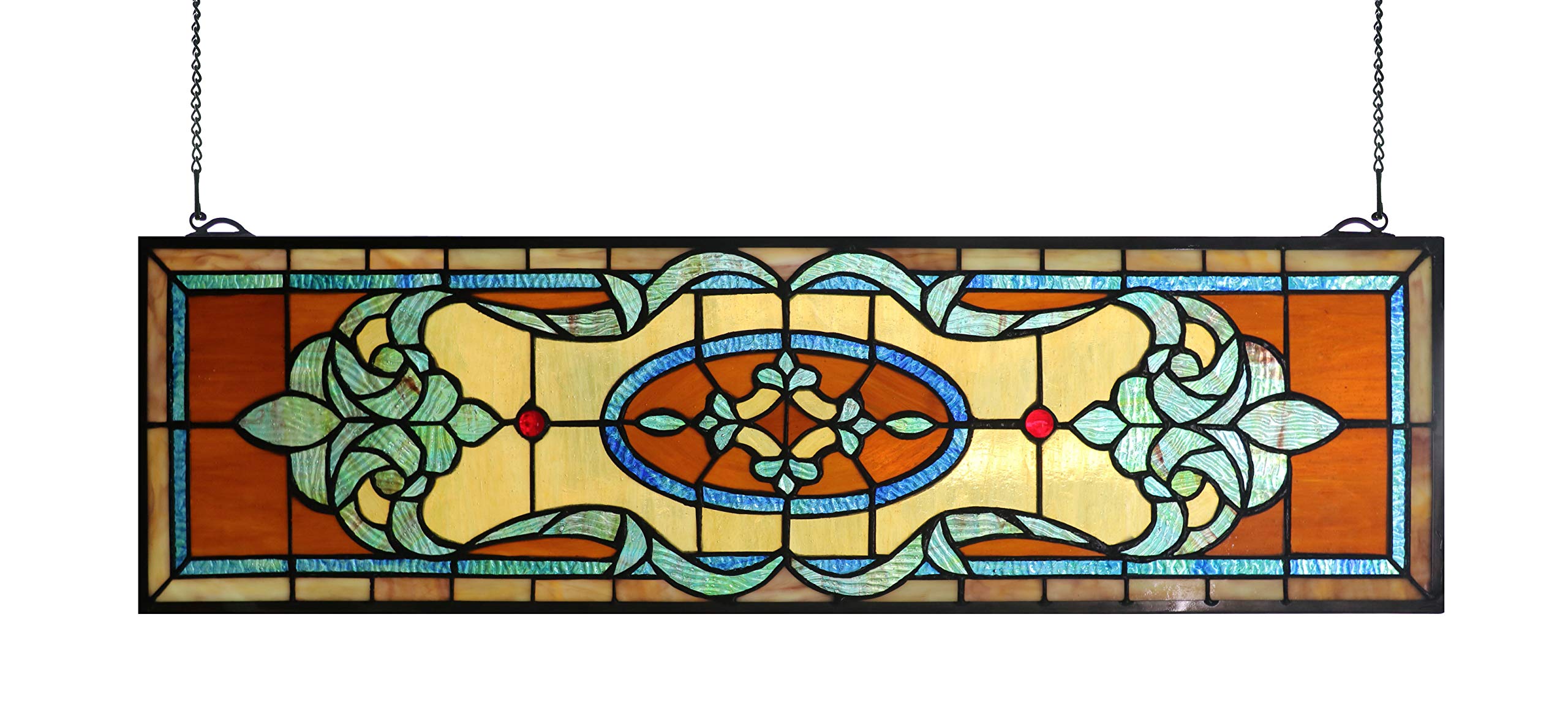 Yolic 幅32インチ 横型 ステンドグラス ウィンドウハンギング ティファニーガラス ウィンドウパネル 高さ9インチ